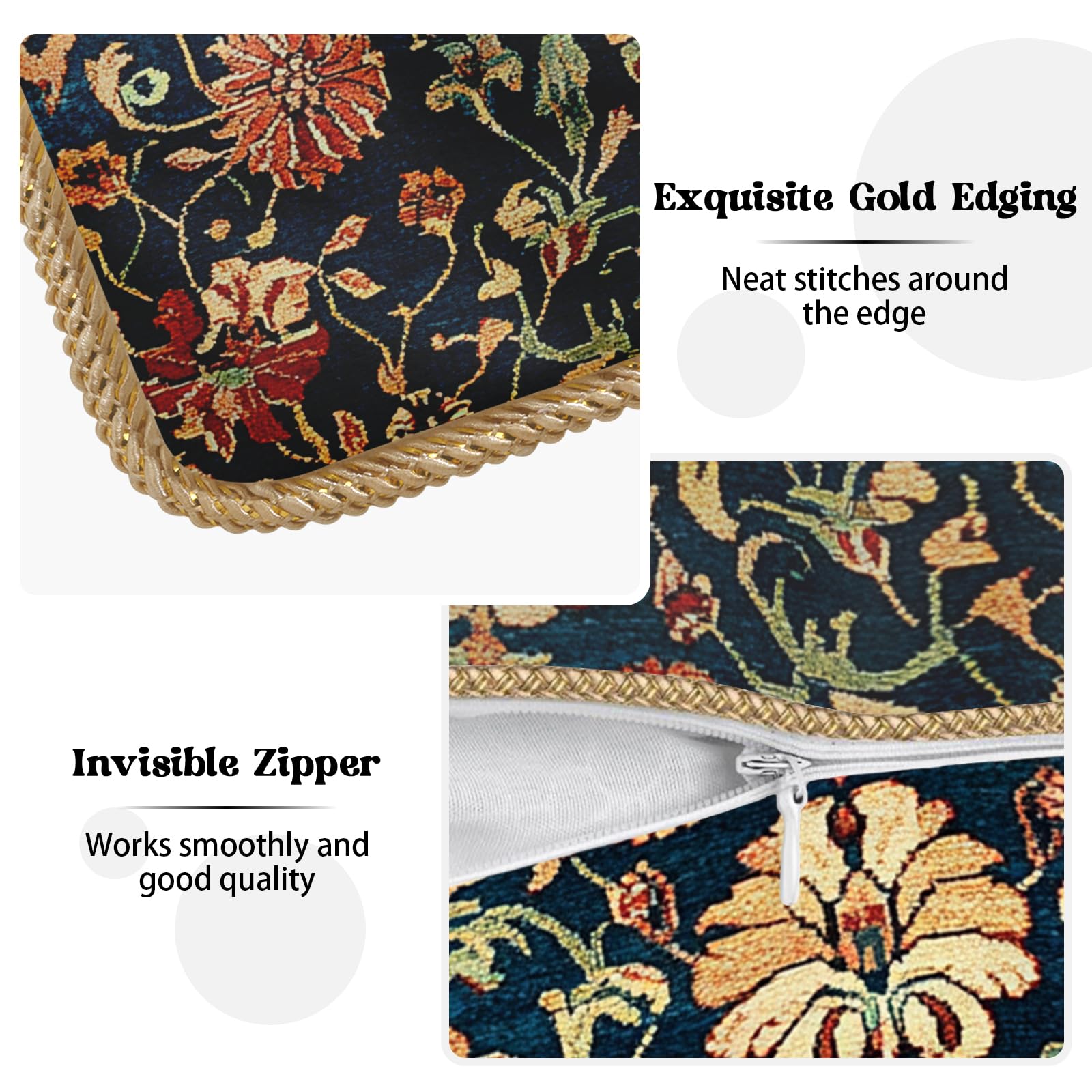 Vintage Floral Pillow Covers 18x18 Set Of 2 - Burnt Orange Navy Blue Botanical Cushion Cases - View #7