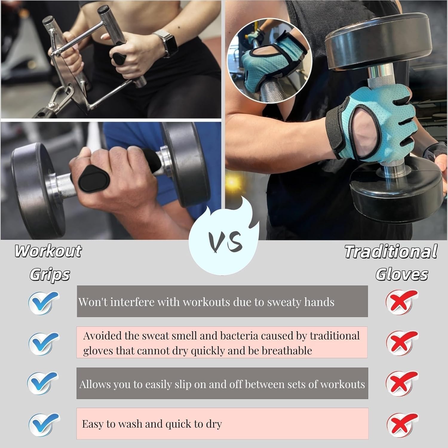 Qivela Anti-Slip Workout Grips, Ergonomic Workout Gloves, Weight Lifting Grips, for Men and Women, Silicone Gym Grips Pads, Soft, Palm Protection, Suitable for Various Fitness Training 2