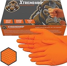 Xtremeauto Nitrile Gloves - Disposable Gloves, Diamond Grip Orange Gloves - Powder-free & Latex Free Nitrile Gloves, Extra Thick & Strong Rubber Gloves (1 Box, Large)