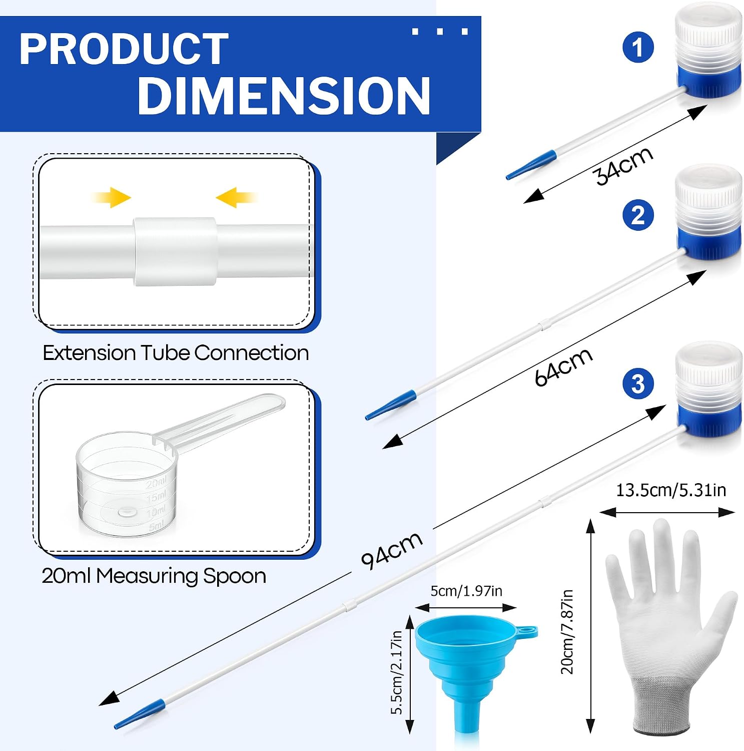 Adjustable 12'' to 36'' Diatomaceous Earth Powder Duster Kit, Diatomaceous Earth Dust Applicator with Scoop, 14g Funnel & Protective Gloves, Powder Sprayer for Indoor Outdoor Use (Blue)