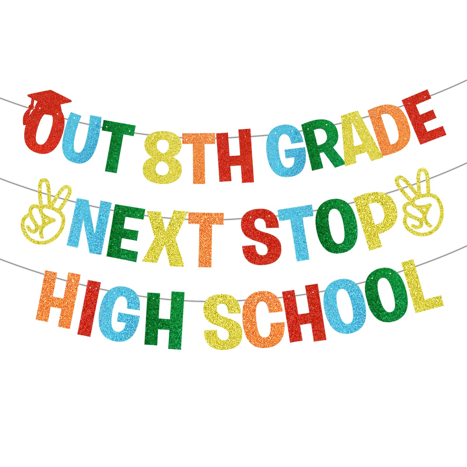 Peace Out 8th Grade Next Stop High School Banner 8th Grade Graduation Banner 8th Grade Graduation Decorations 2024 for 8th Grad Graduation Party Decorations Glitter