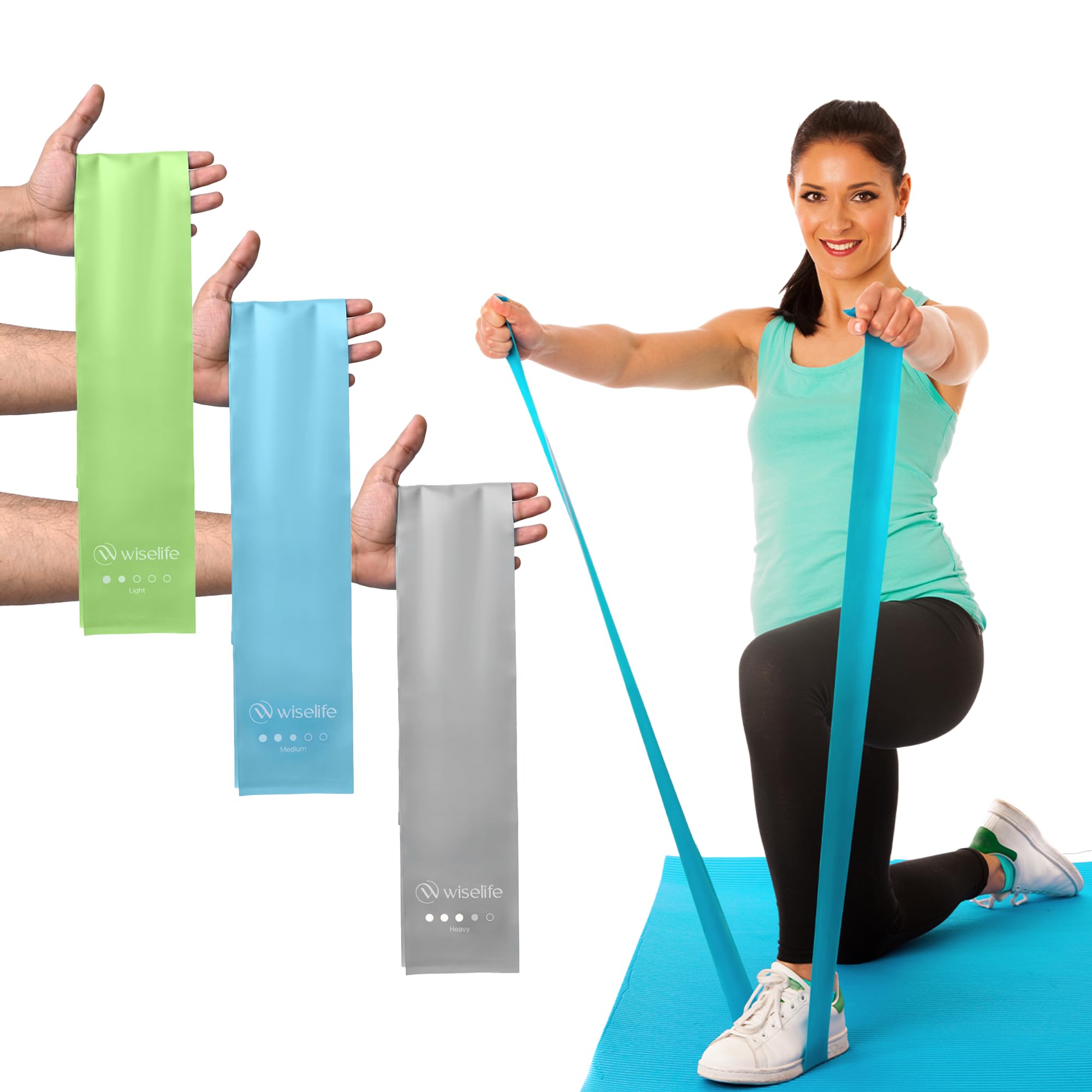 Wiselife Professional Latex Resistance Thera Band - (Set of 3) | 48x4 inch |100% Natural | for Warm-Up, Stretching, Cardio, Strength Training, Home Fitness, Exercise, Gym Workout,& Yoga