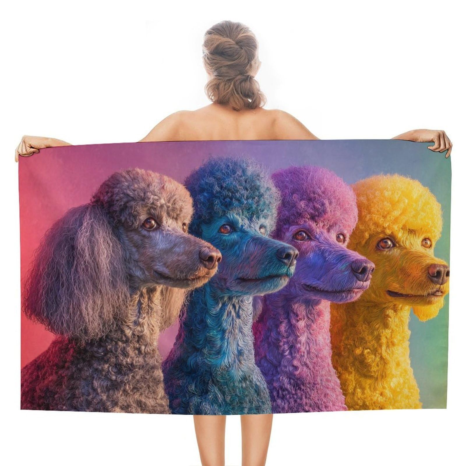 asbwuo Whimsical Four Colorful Poodles Beach Towel