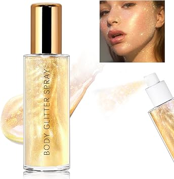 HOSAILY Body Glitter Spray, Holographic Body Shimmer Quick-Drying and Non-Sticky Duochrome Glitter Hairspray for Face Clothes, Sparkle Highlighter Makeup Festival Rave Accessories, Gold