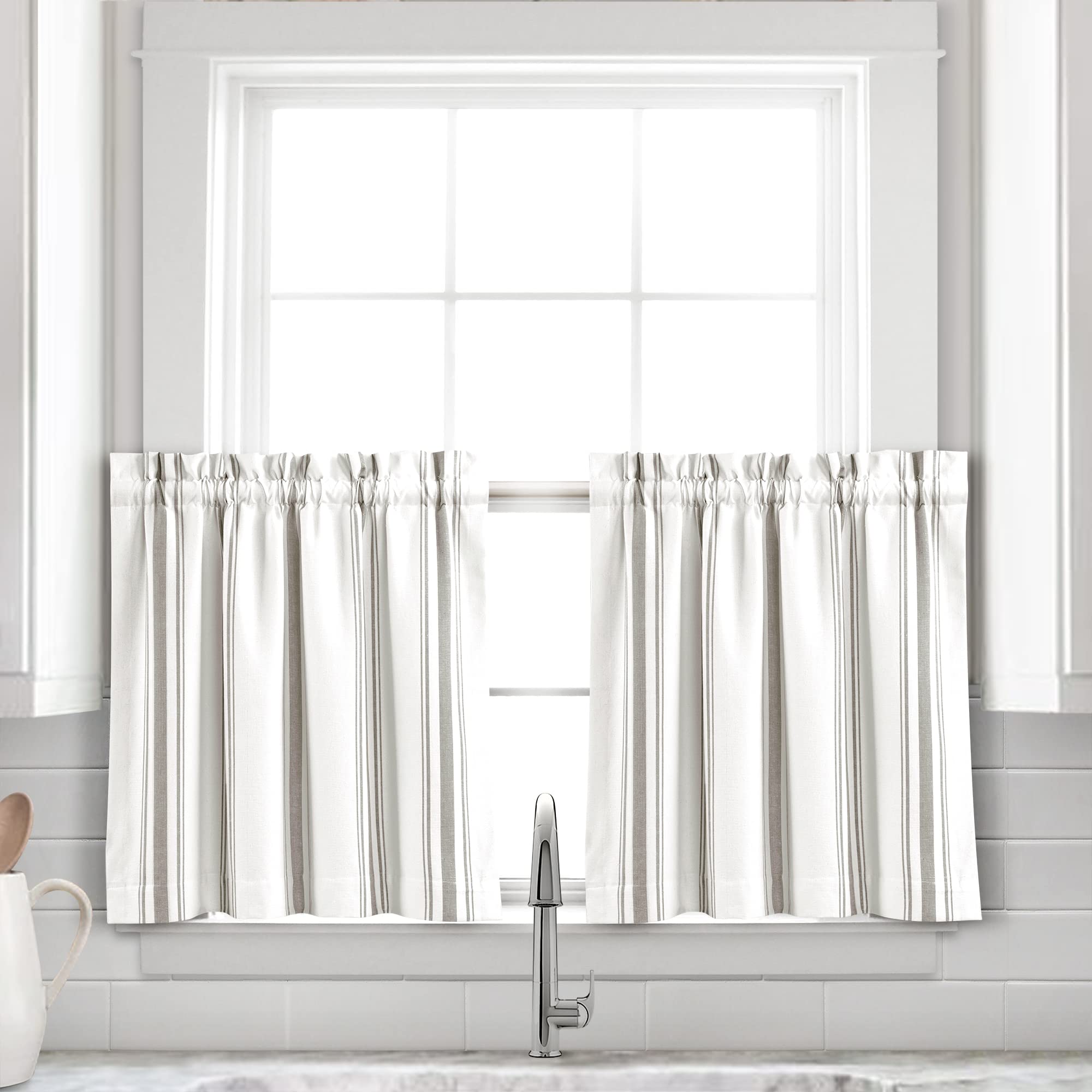 Cortina para ventana gris estilo granja de algodón reciclado, niveles 29x24"