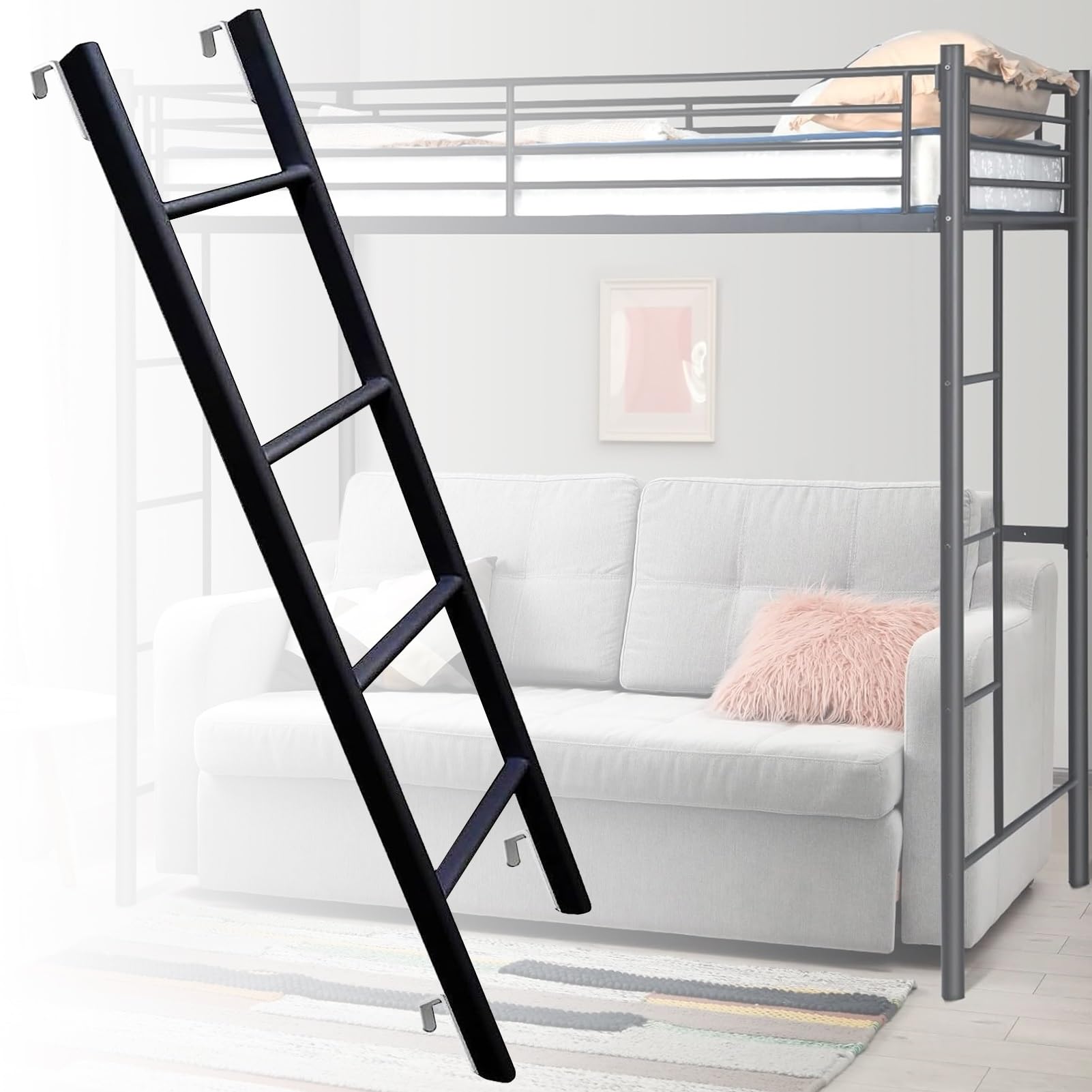 Liyadolaam One Color Universal Twin Over Full Bunk Bed Ladders Metal Bed Replacement Ladder, 4/5 Step Rv Bunk Ladder Multi-Function Hook-On Bed Ladder For Dorm Camper Loft (Size : 116Cm(45"))
