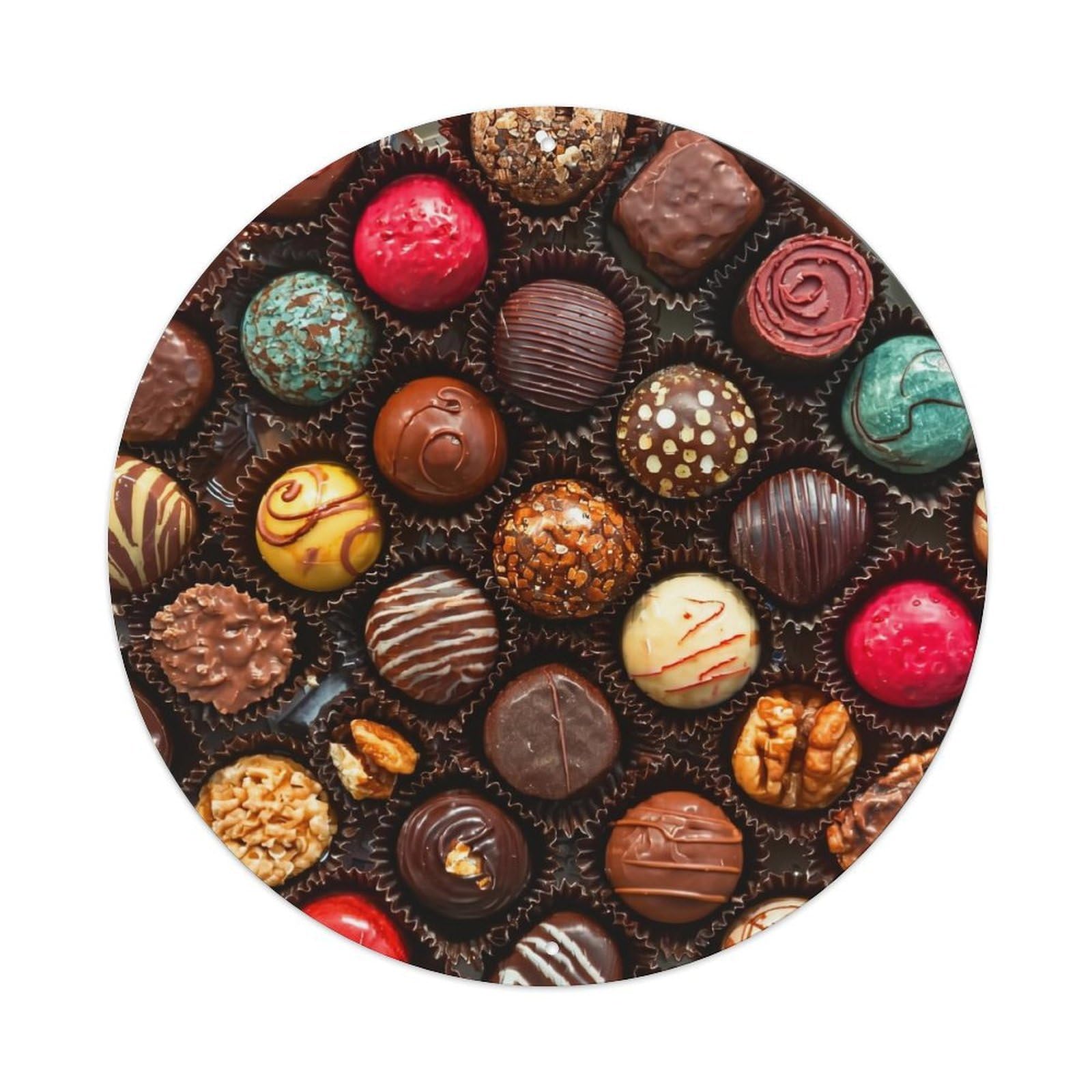 Colorful Chocolate Assortment Pattern Retro Metal Sign Round Tin Sign, Vintage Decor Art Poster for Bar, Home, Man Cave, Kitchen, Laundry Room Gift 8x8Inch