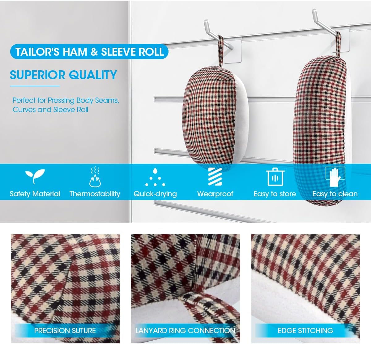 3 BUZZLETT Tailor’s Ham and Seam Roll Set – Premium Tailors Ham for Ironing – Professional Pressing Tools – Linen and Doll Cotton Press Ham for Ironing Smaller Curved Seam