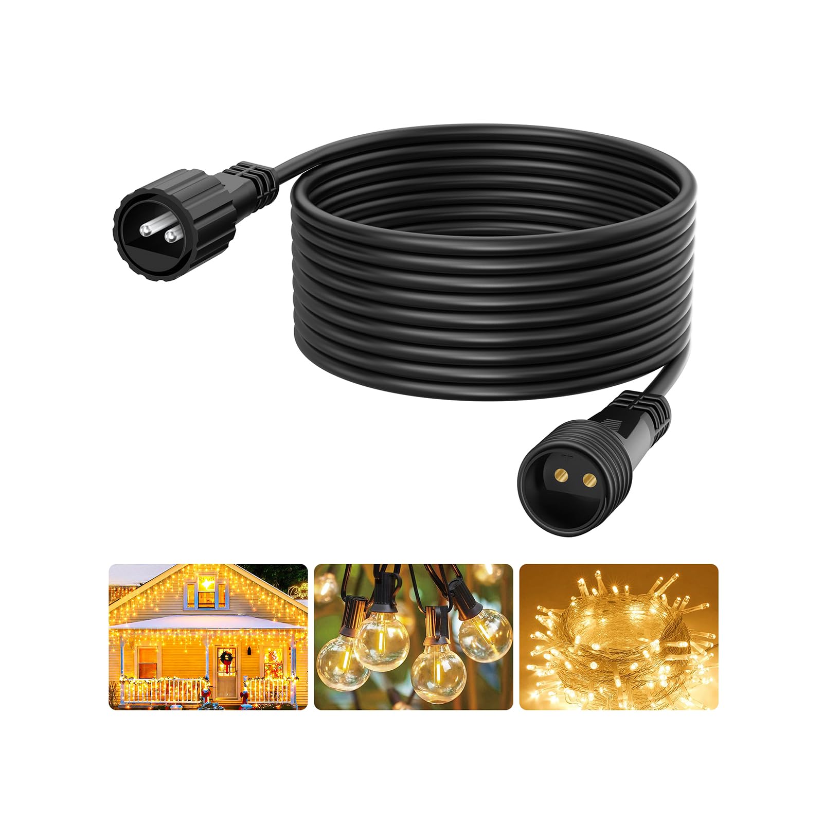 Lichterkette Verlängerung 6M/19.69FT für Weihnachtsbeleuchtung Lichterketten Außen, 2 Polig Wasserdicht Verlängerungskabel für G40 Glühbirnen Lichtervorhang Lichternetz Eisregen Lichterkette