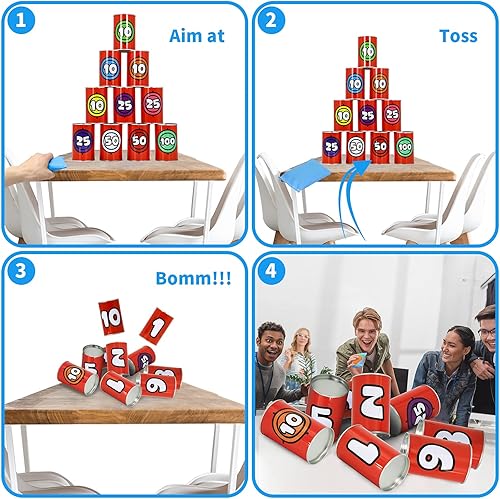 Miniatura 3 de JOYIN 13 Pcs Carnival Party Bean Bag Toss Game Sturdy Knockdown Can Game Birthday Valentine Easter Halloween Party Games Family Games Best Outdoor