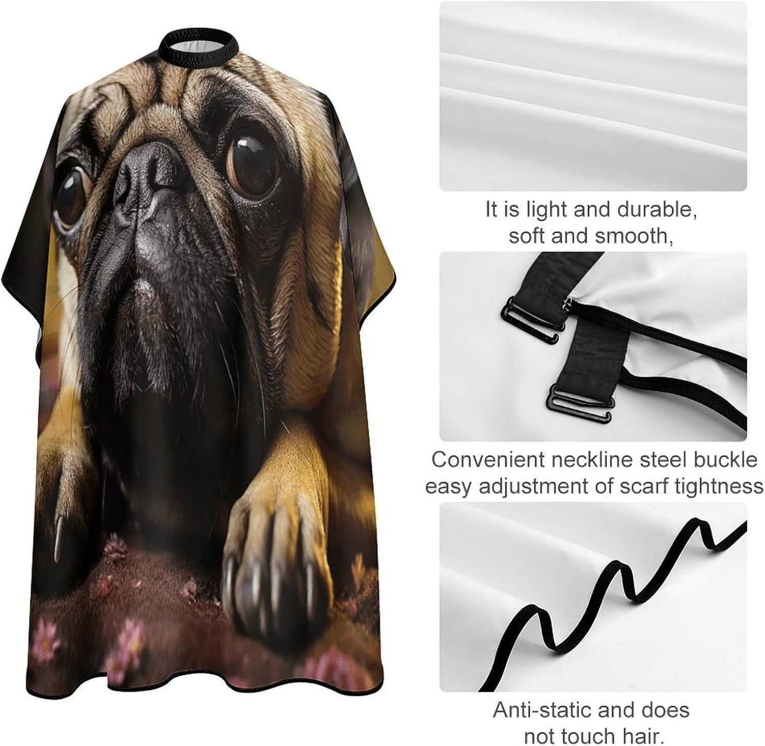 Cry Pug Apron for Women Men,Barber Cape with Adjustable Snap Closure,Hair Cutting Cape,66.9 X 56.7 Inches for Hair Dye, Comb-out, Styling, Shampoo