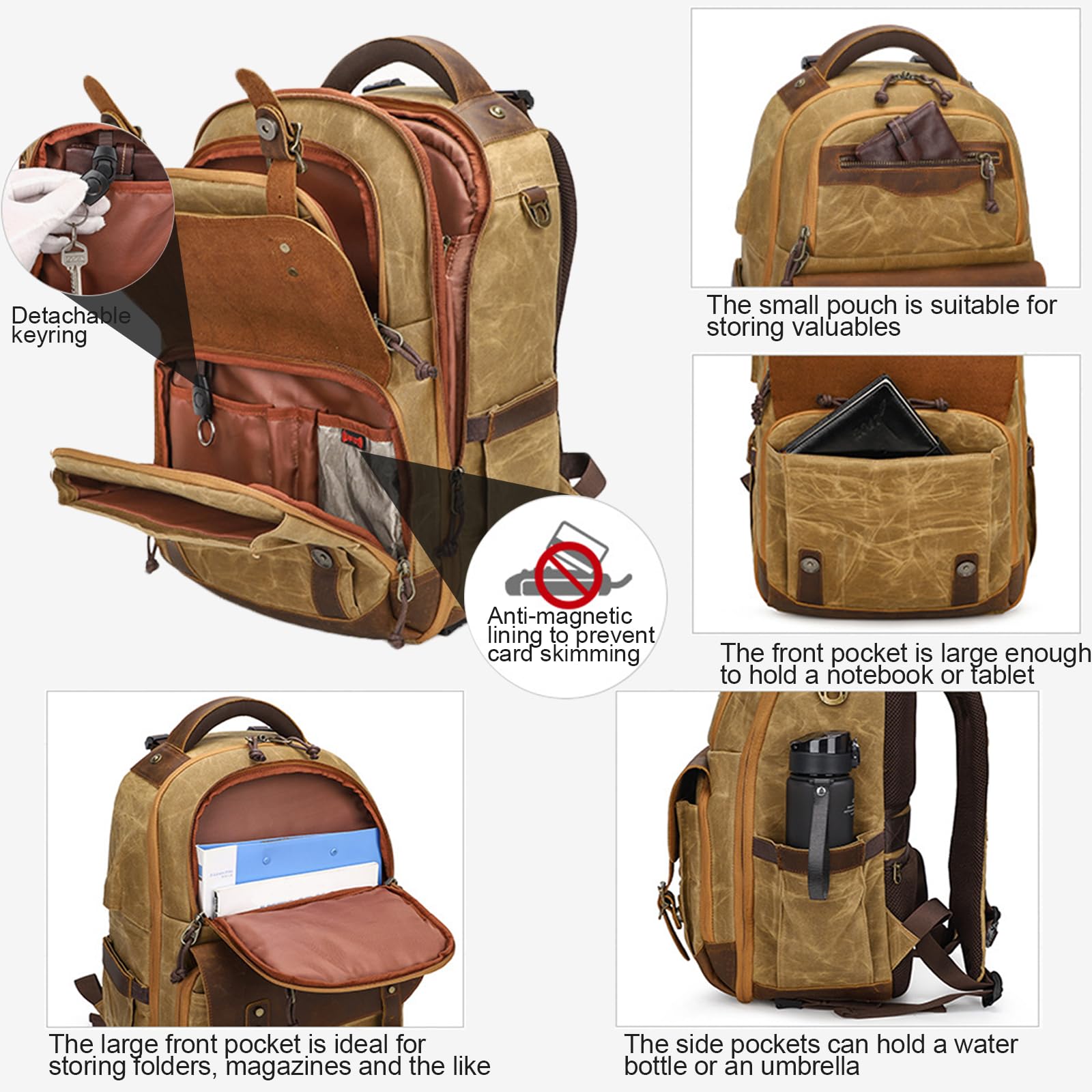 Zaino Macchina Fotografica in Tela Batik, Zaino da Viaggio Antiurto, con Scomparto per Notebook da 15.4 Pollici, per Treppiedi, Fotocamere, Obiettivi e Accessori (Grigio)