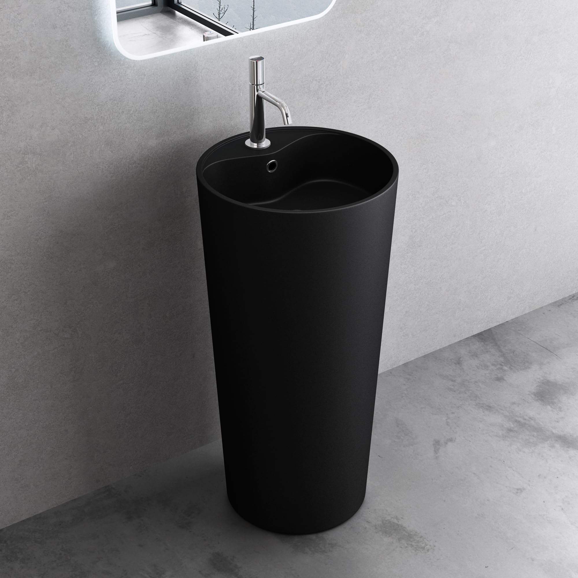 doporro Lavabo Colonne Rond Noir Vasque sur Pied Solid Surface Lave Mains pour Salle de Bain 45x45x90cm Colossum35