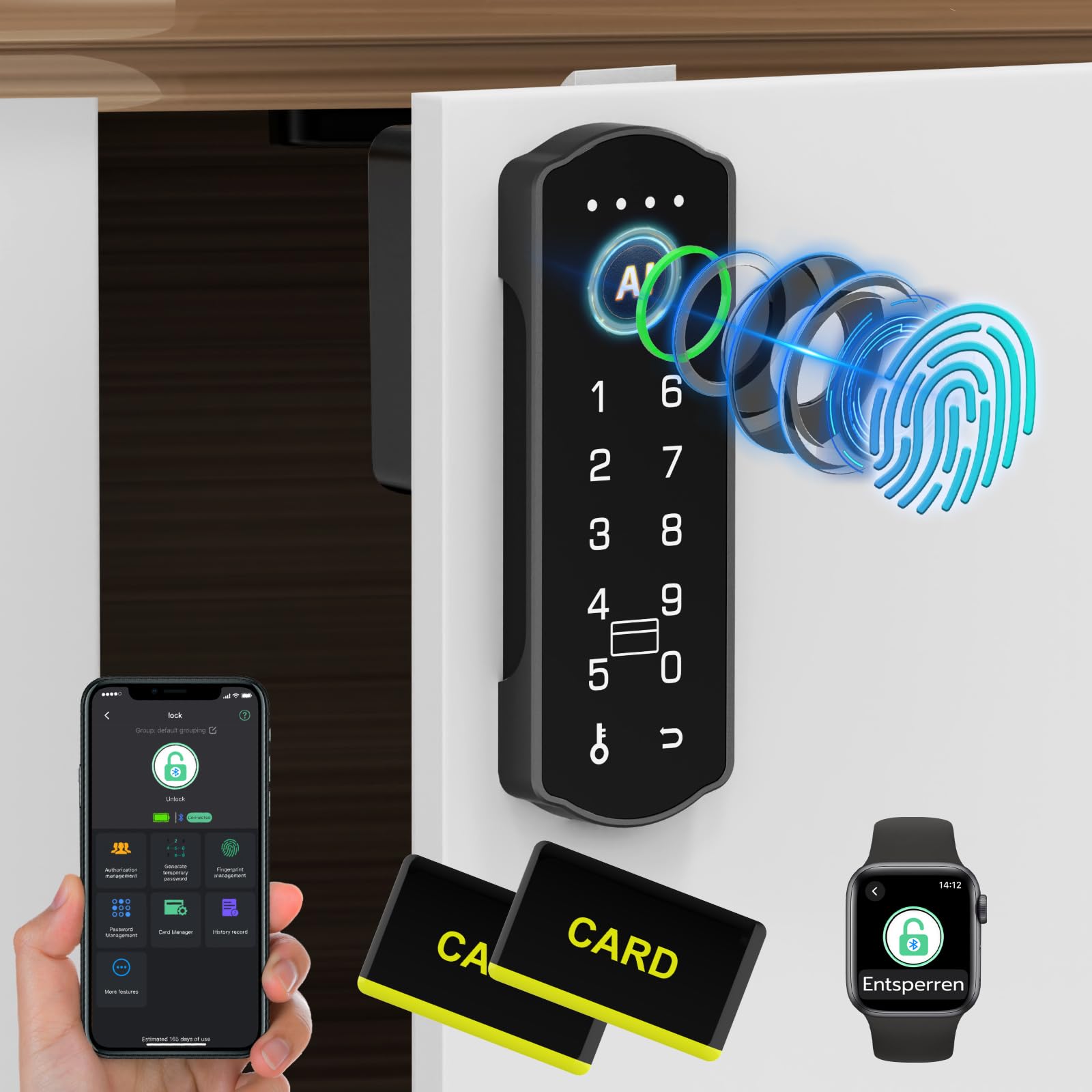Anweller Serrure de tiroir, électronique, serrure de meuble avec application NFC pour boîte aux lettres, sécurité enfant pour armoire, tiroir, boîte, boîte aux lettres, casiers, etc