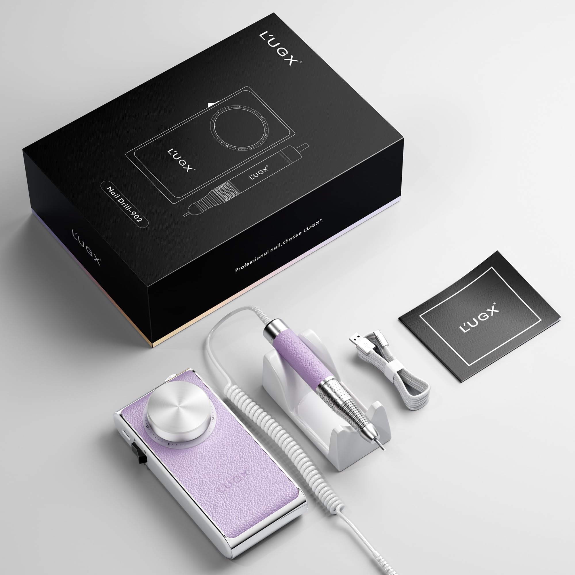L'UGX Kabellose Nagelfräser Professionell 30000 RPM – Kernlosen Motor Tragbarer Elektrische Nagelfeile für Gel- & Acrylnägel, Maniküre Set Elektrisch, Leise & Vibrationsarm, Lange Akkulaufzeit-Lila