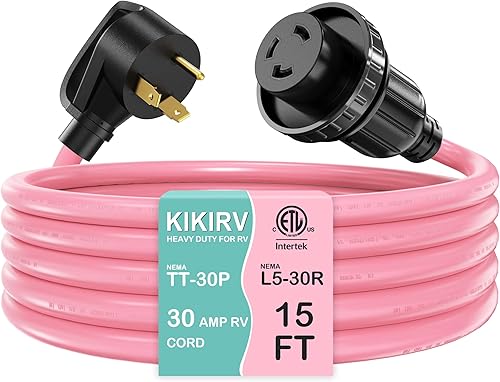 KIKIRV Cable de alimentación RV de 30 amperios de 15 pies con conector de bloqueo, cable de alimentación de 30 A resistente, macho TT-30P y hembra