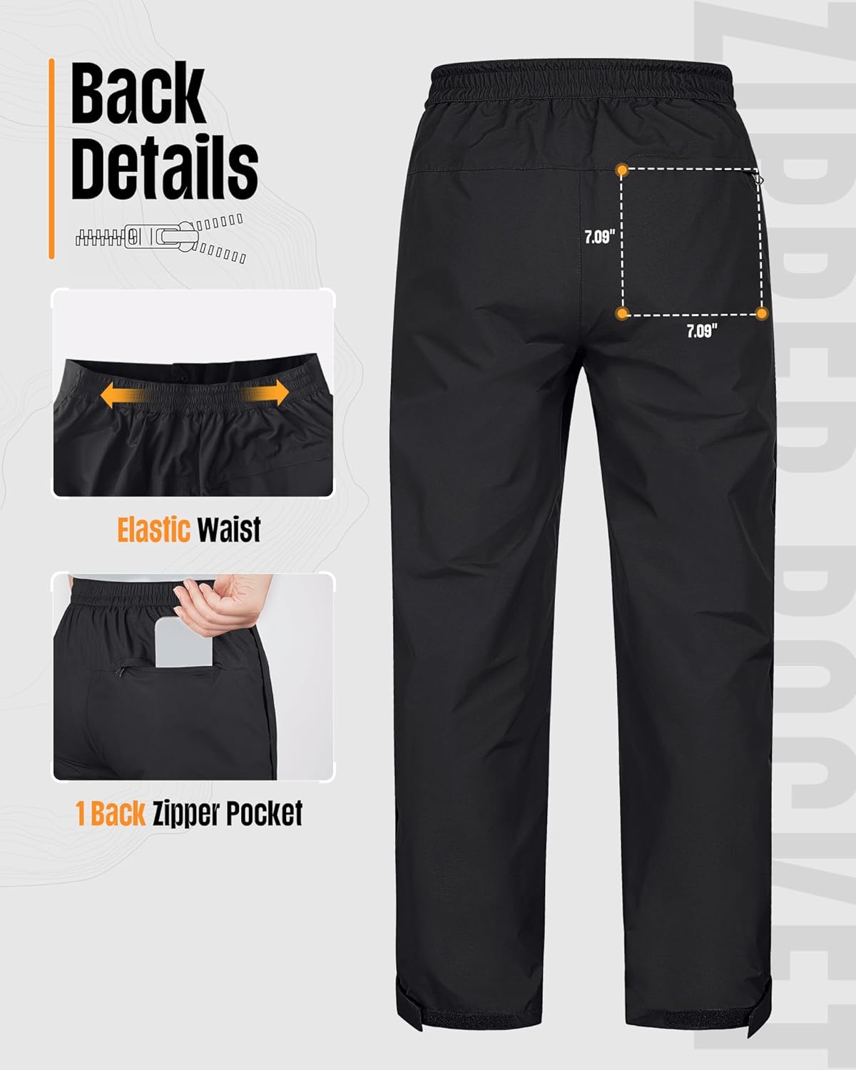 33,000ft Women's Side Zipper Rain Pants Lightweight Rain Over Pants Windproof Outdoor Pants for Hiking Fishing Golf - Image 6