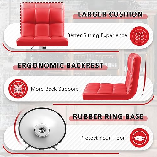 Vista 51 de Homall - Taburetes de bar de cuero sintético, con altura ajustable, giratorios, hidráulicos sin brazos, taburete de bar y cocina cuadrado de altura