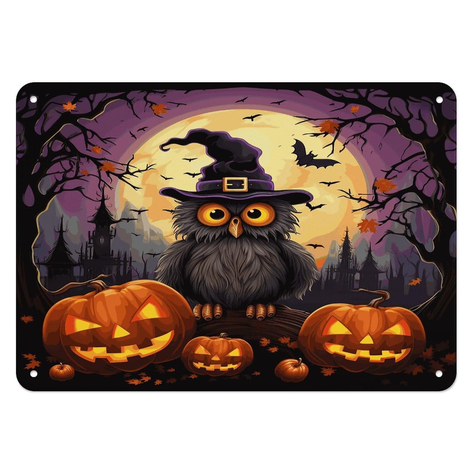 Btcowzrv Style Halloween Owl Ghost Pumpkin Metal Sign, 5.5" X 7.9" Tin Wall Decor, Wall Art Plaques For Home Wedding Decor Room Living Room Decoration