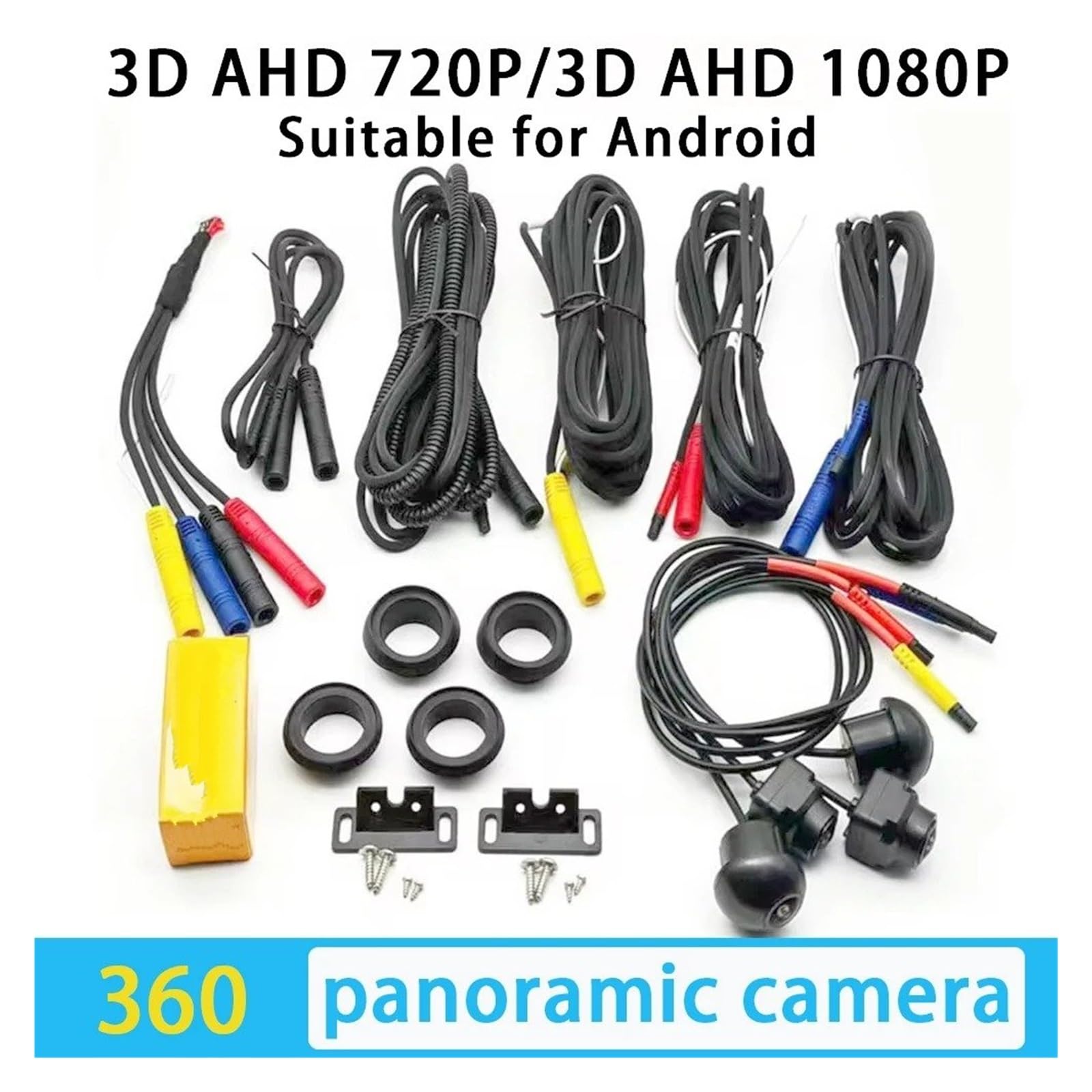 Ersatzkamera-Ersatz für Android-Multimedia-Modelle mit integrierter 360-View-App, 12-poligem Kabelbaum für Android Multimedia 360 Panoramakamera (3D 720p) (3D 720p)