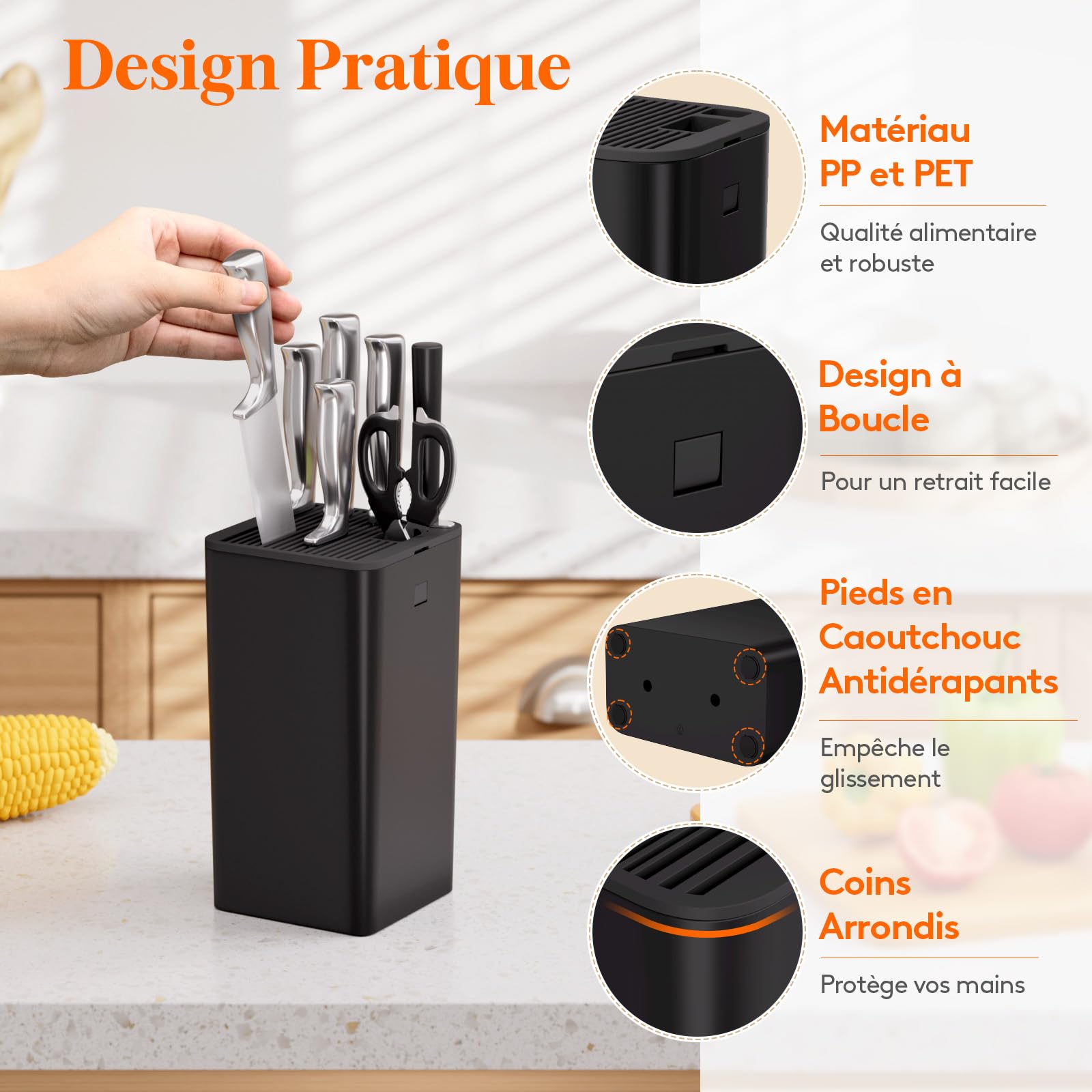 Lifewit Bloc à couteaux universel sans couteau, pour jusqu'à 15 pièces, avec fente pour ciseaux de cuisine et aiguiseur