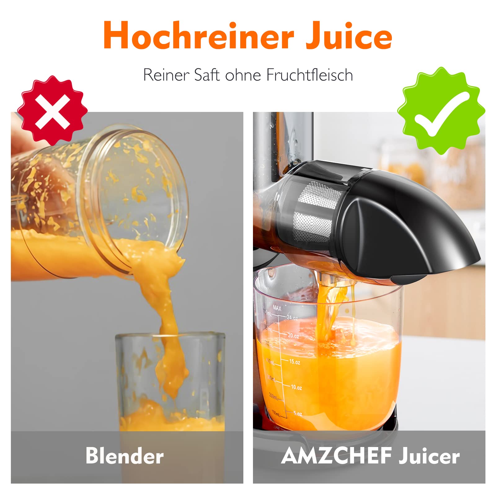 AMZCHEF Entsafter Slow Juicer mit Rückwärts-Kau-Funktion, elektrisch, grün