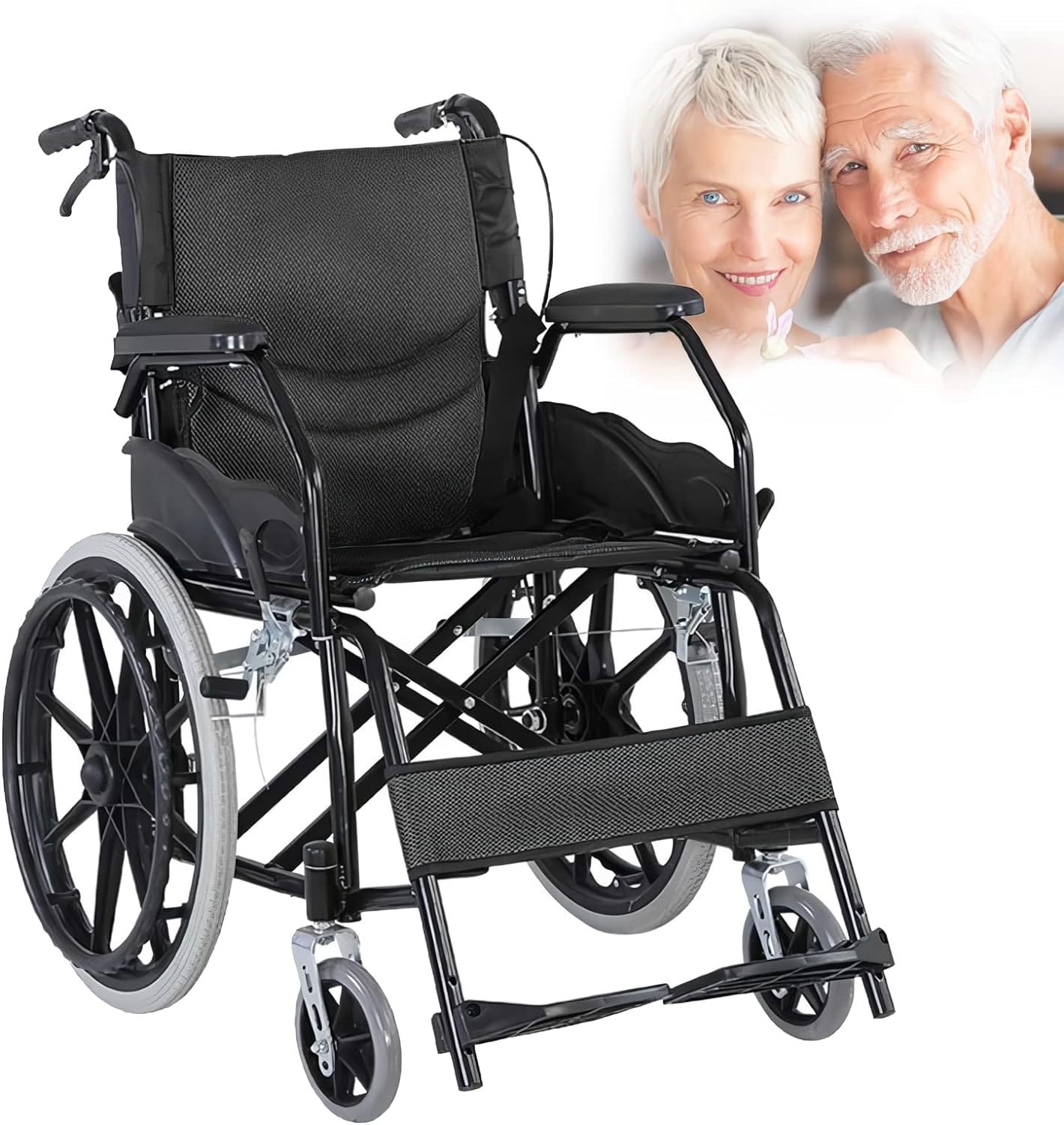 Silla ruedas ultraligera para adultos con freno, silla ruedas transporte plegable con reposapiés abatible y respaldo abatible, silla ruedas con asiento 17 pulgadas ancho, 300 libras D