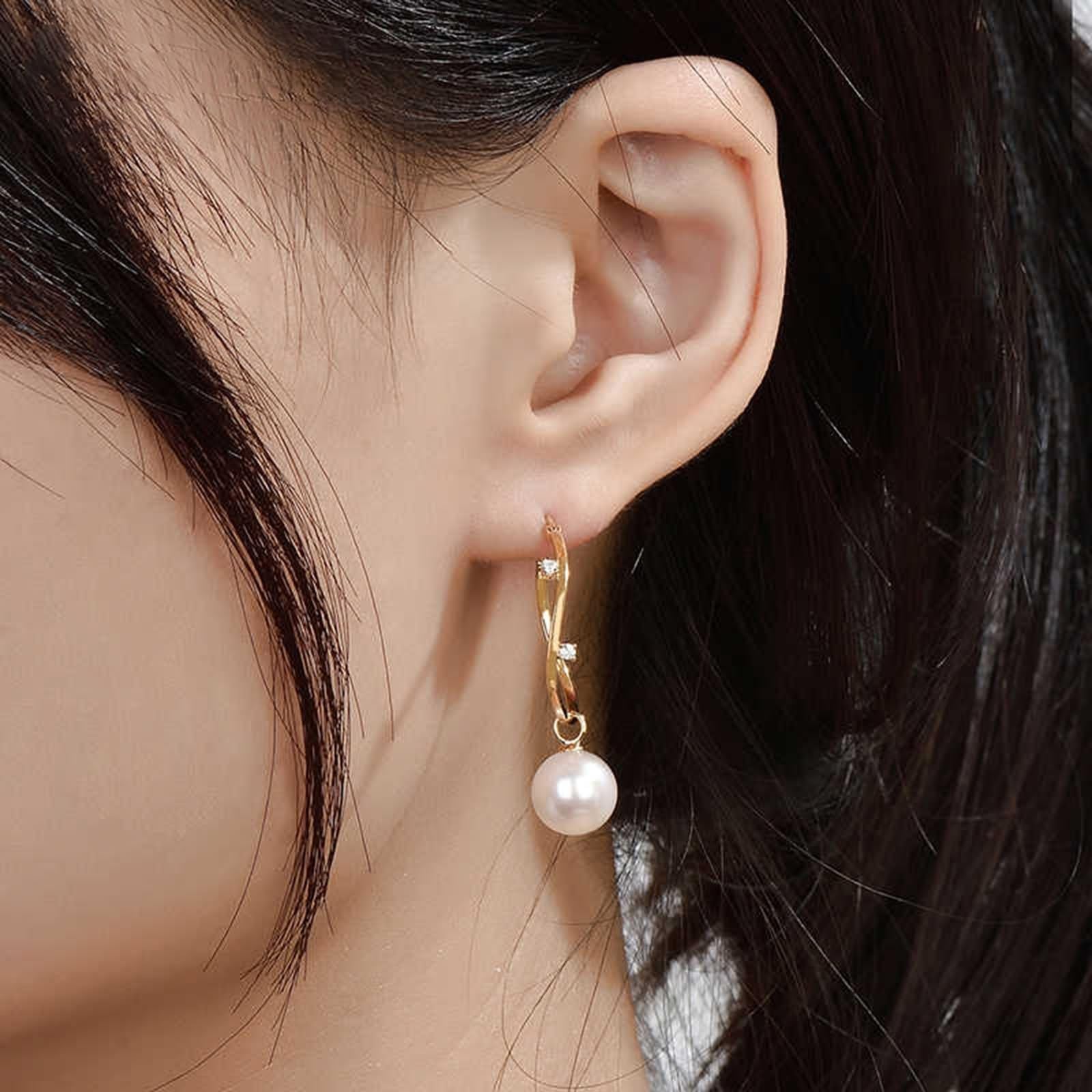 Earrings for Women, Ohrringe Hängend mit Perlen 8,5–9 mm und Diamant 0,07 ct Gelbgold