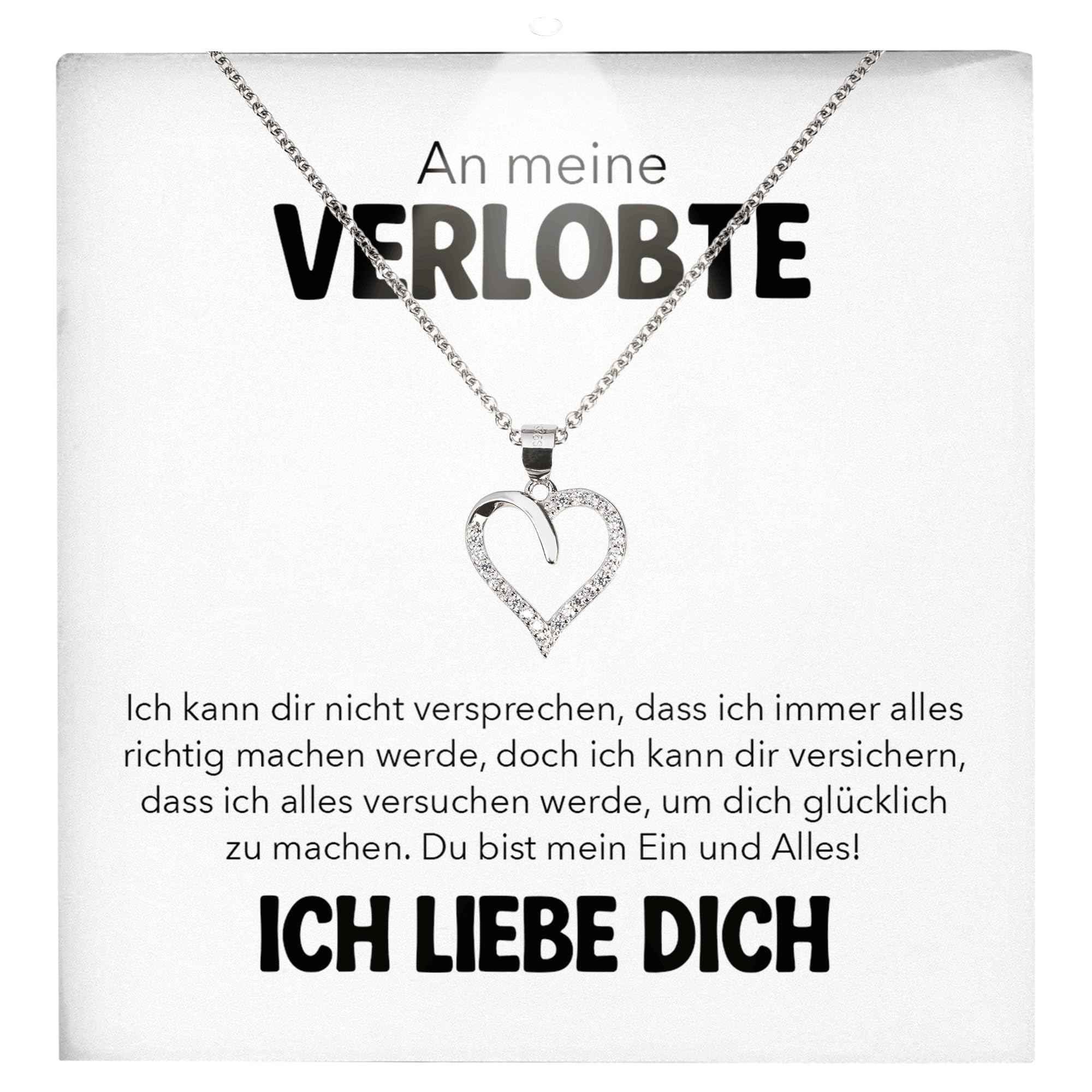 An Meine Verlobte Geschenk SET zur Verlobung Frisch Verlobt Heiratsantrag Frauen Herz Halskette Damen Schmuck 925/000 Silber Collier - Valentinstag Geburtstag (LED Etui)