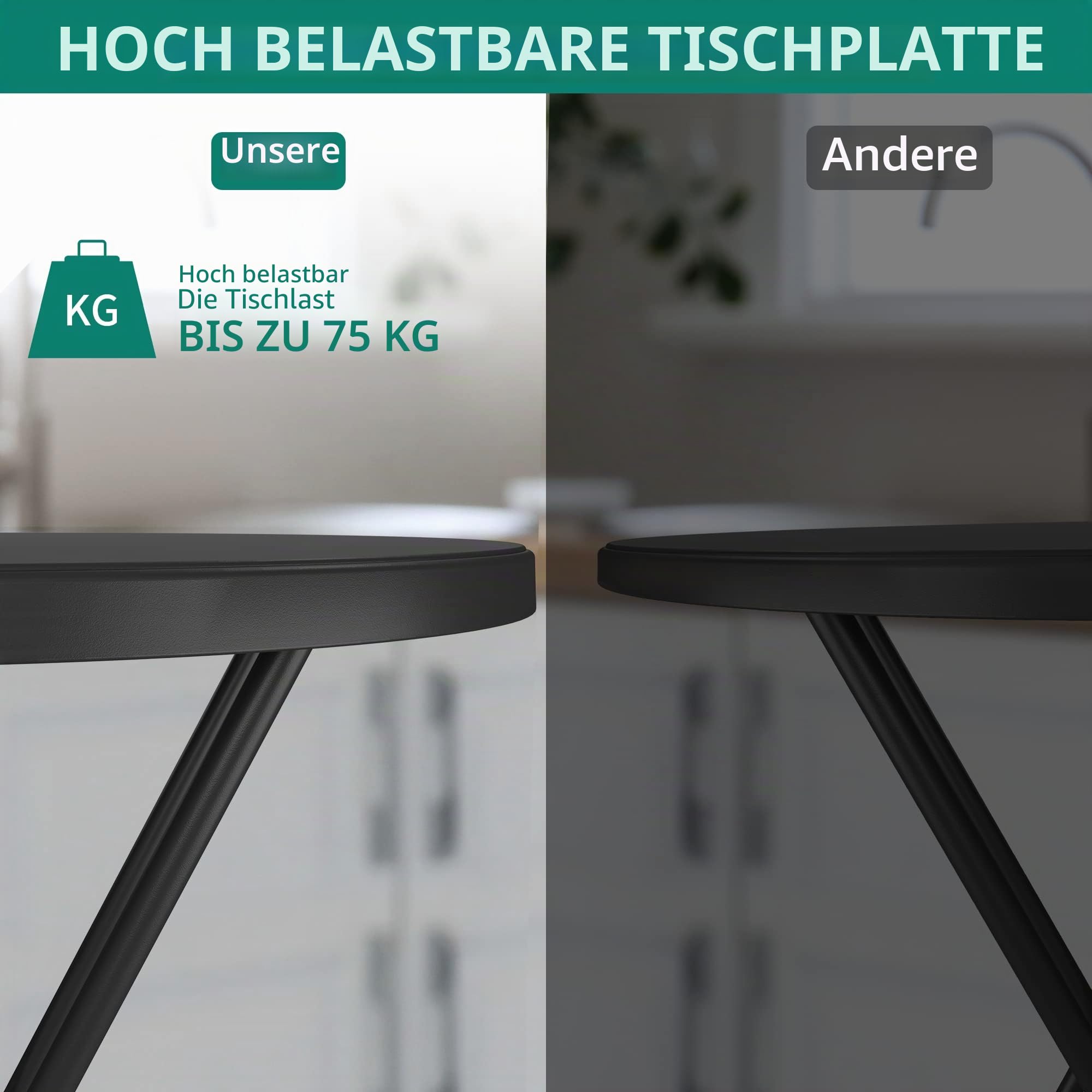 YITAHOME 80cm Gartentisch, Runder Klapptisch, Balkontisch Klappbar, Campingtisch Wetterfest für Outdoor Party Strand BBQ, mit Rostfreie Metallrahmen, 80 x 80 x 74cm, Schwarz