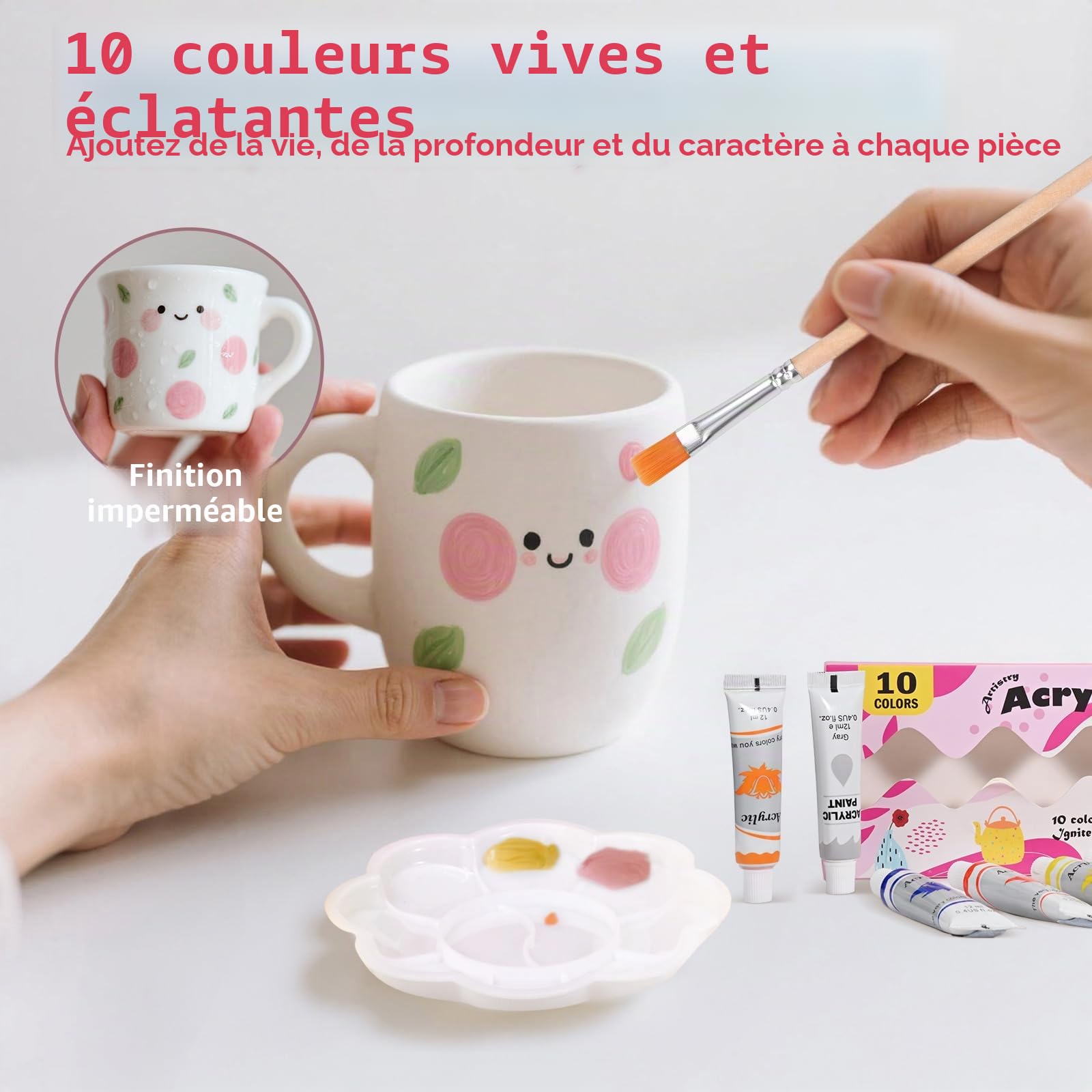 WildFun Kit de poterie pour la maison [incl. 2 kg d'argile] - 24 pièces de kit de bricolage pour la poterie pour adultes incl. jeu d'outils, couleurs & tampons - sèche à l'air, ne brûle pas