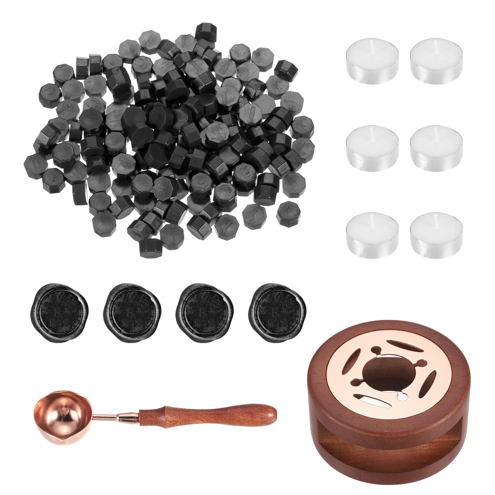 PATIKIL Wax Seal Kit, 150 Pcs Wax Sealing Beads, Wooden Warmer, Melted Spoon