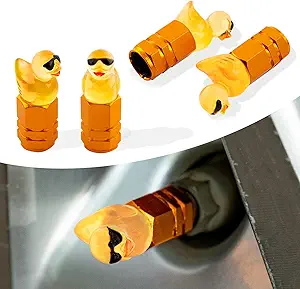 4Pcs Sunglasses Duck Tire Valve Stem Caps, Funny Decorative Covers for Wheels, Cute Car Accessories (Hexagon Yellow)