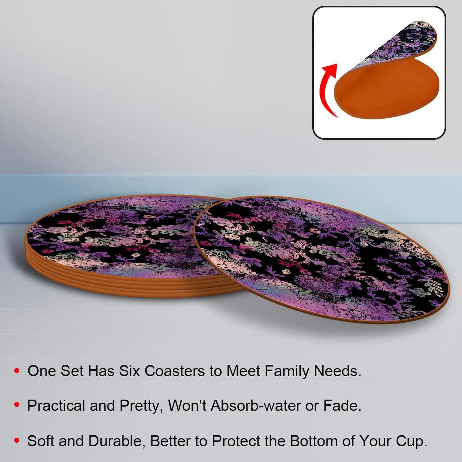 Lot de 6 sous-verres violets pour boissons, verres à vin, tasses et tasses, réutilisables au bureau, cuisine, bar, 10,9 cm