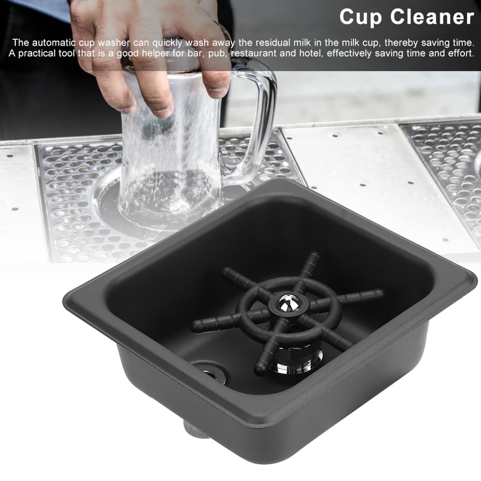 Grifo Enjuagador de Vidrio Mate, Lavavasos Enjuagador de Tazas de Tazas Automático de Acero Inoxidable Negro Limpiador de Lavadoras para Hotel Bar Café Tienda de Té