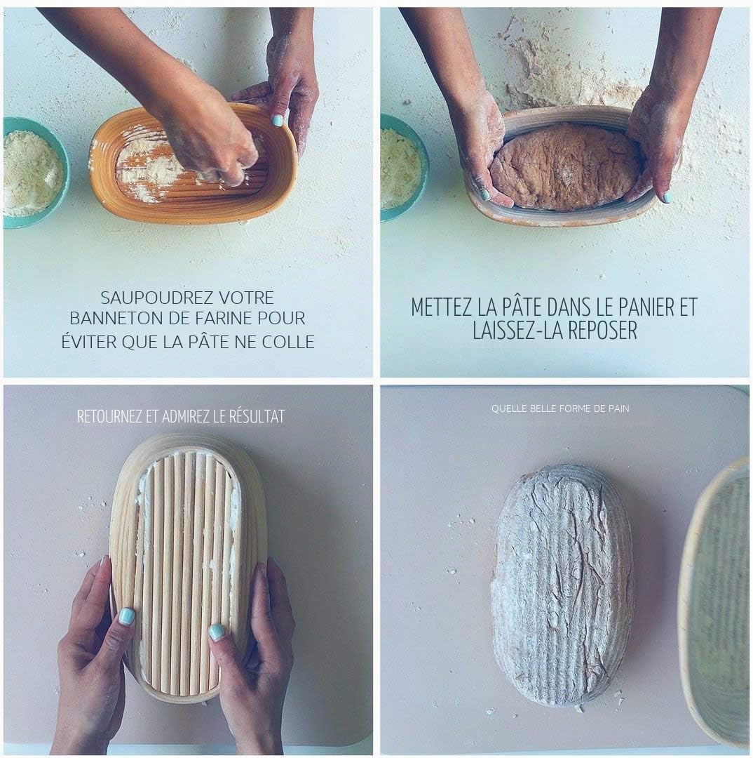 Banneton pour Pain, Panier de fermentation ovale 21 x 15 x 8 cm, Panier de fermentation en rotin, Accessoires de pâtisserie, Panier de cuisson, Pour la maison et la pâtisserie professionnelle