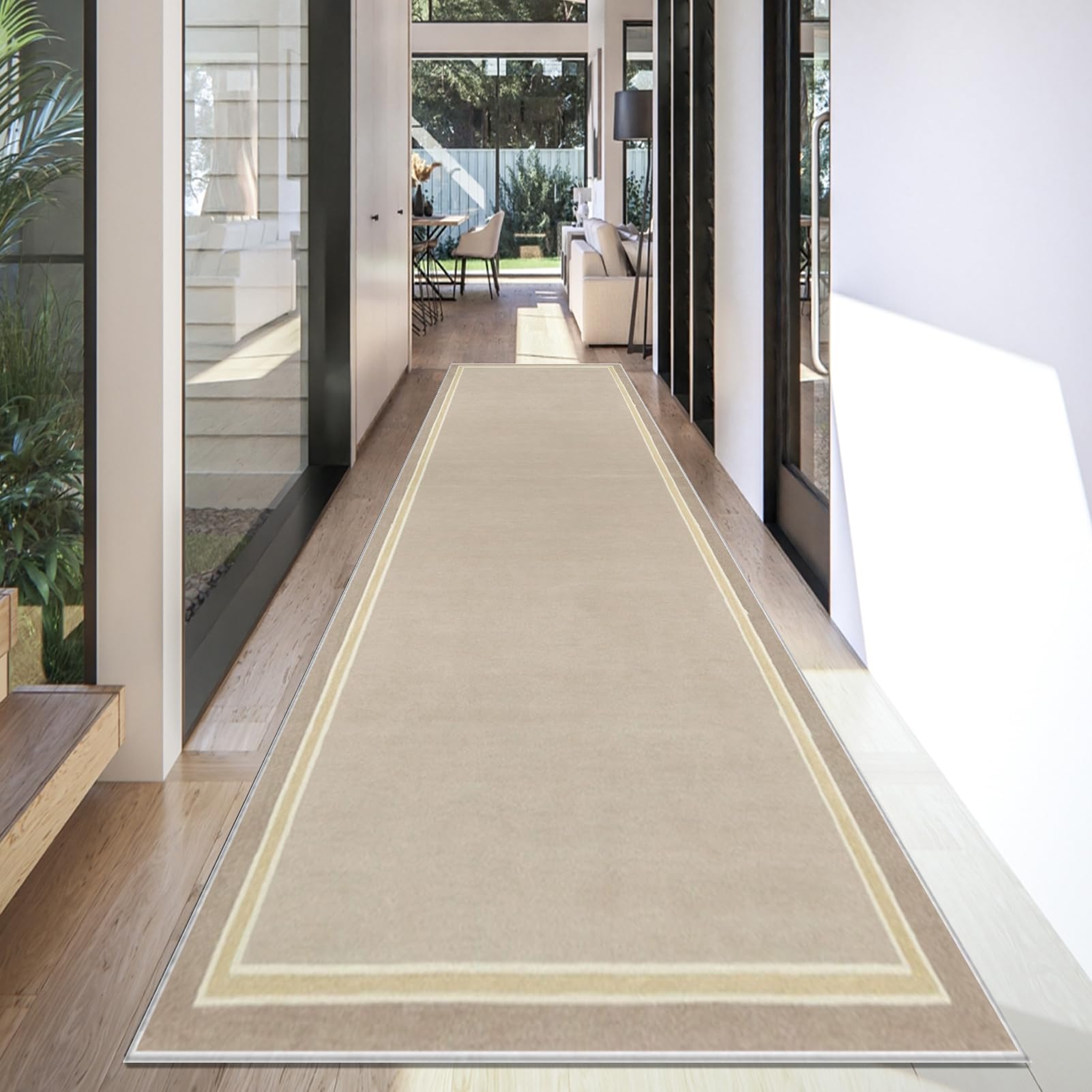 Long Runner Rugs for Hallways Non Slip Beige Hallway Runner 120 x 400 cm Washable Carpet Runner for Kitchen, Heavy Duty Hall Runner Door Mat Absorbent Area Rug Low Pile Floor Carpet for Kitchen
