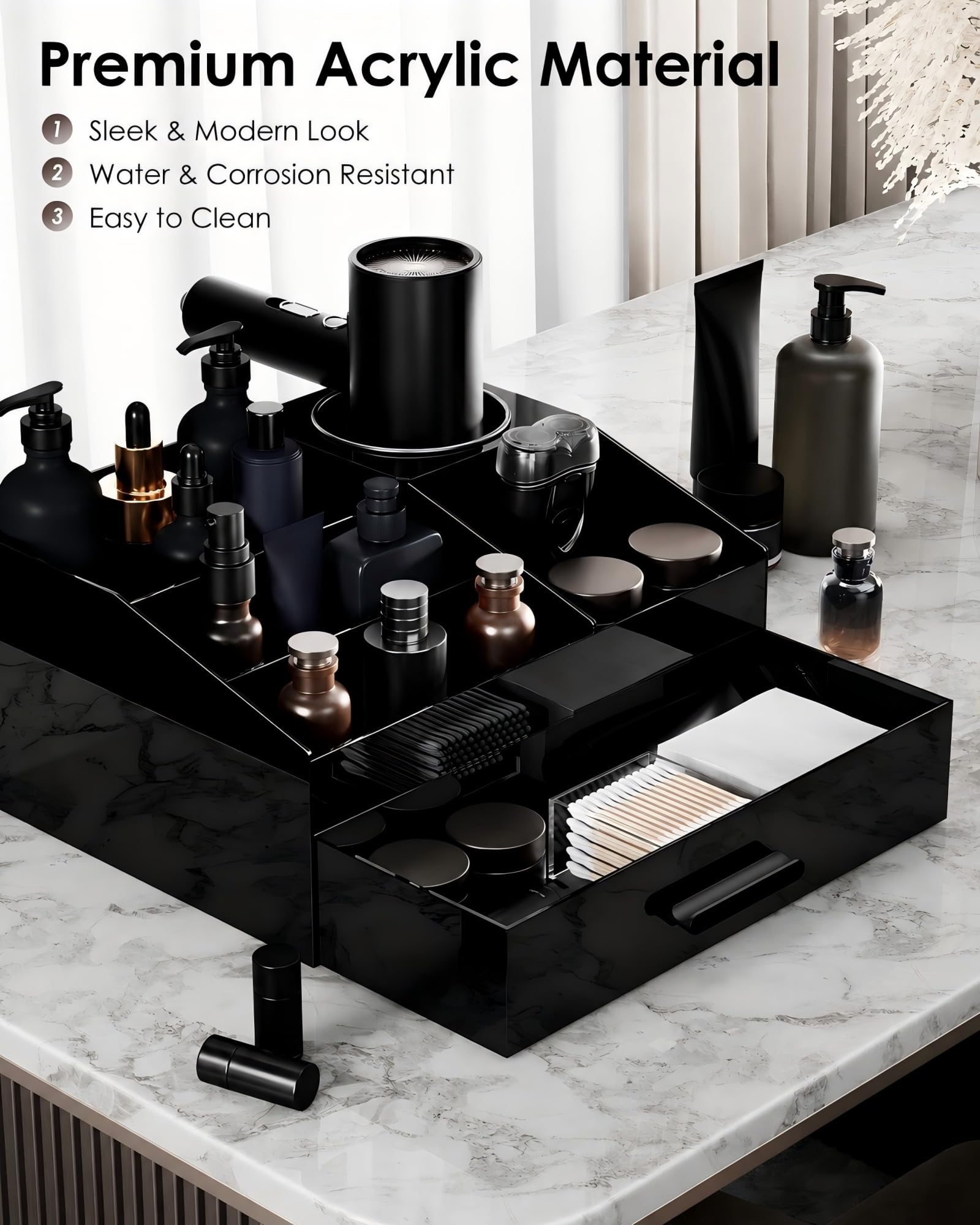 ProCase Black Acrylic Cologne Organizer with Drawer