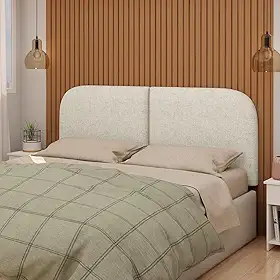 Cabeceira Estofada Orgânica para Cama Casal, 140 cm, Tecido Bouclé Bege, Montagem na Parede