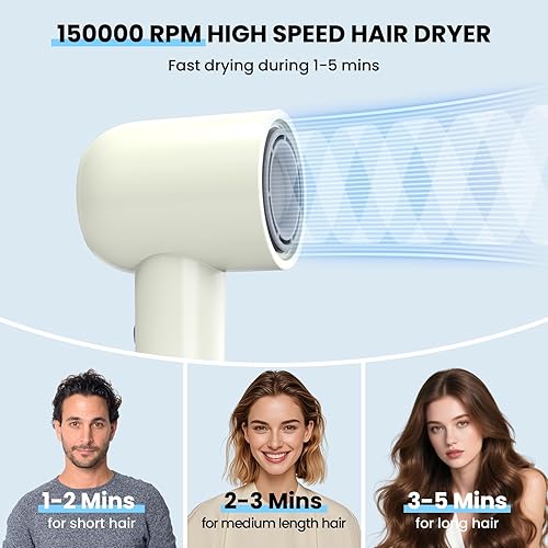 Miniatura 4 de Secador de pelo de alta velocidad, 150000 rpm profesional de alta velocidad negativo cuidado iónico secador de pelo, control de calor, secado