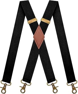 Vintage Suspenders for Men Heavy Duty 4 Snap Hooks for Belt Loops Adjustable X Back