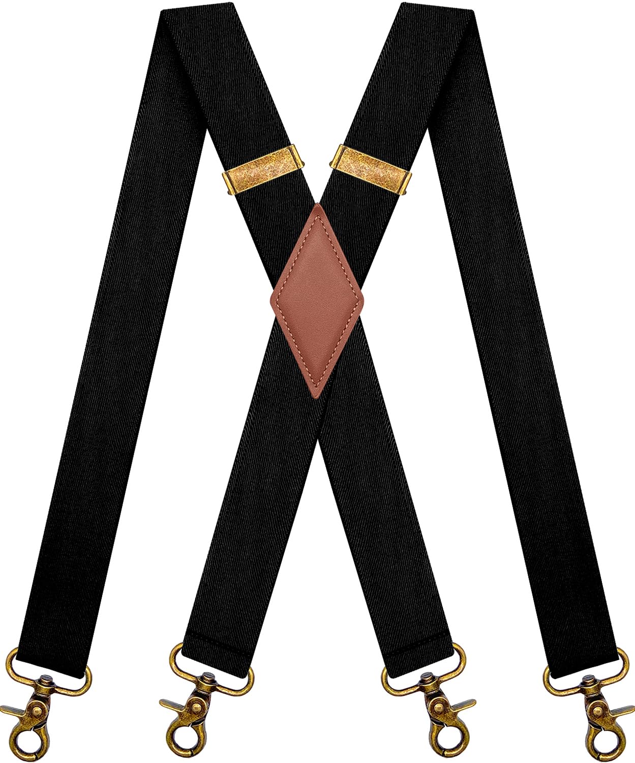 Vintage Suspenders for Men Heavy Duty 4 Snap Hooks for Belt Loops Adjustable X Back