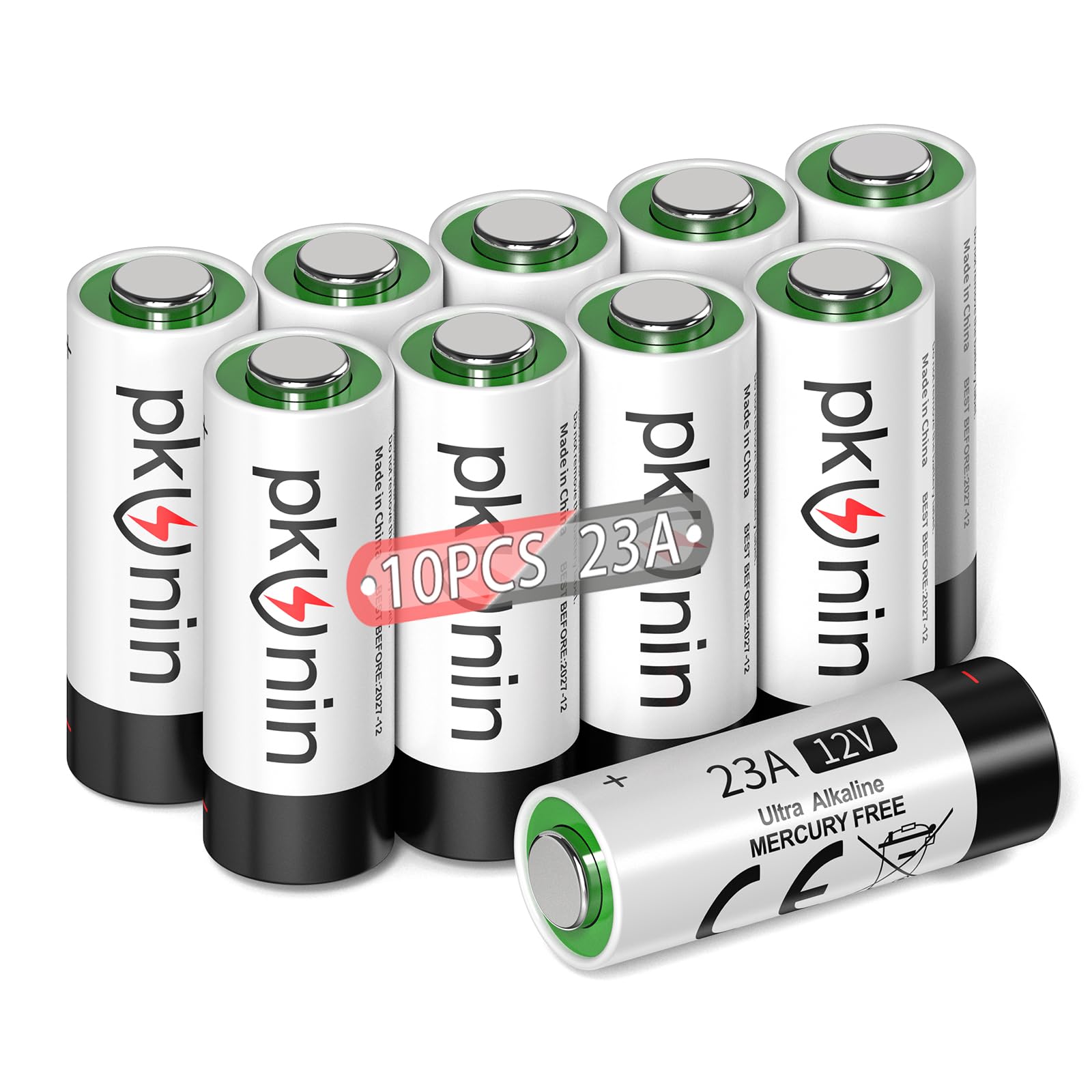 PKUNIN 23A 12 Volt Battery Alkaline Ceiling Fan Remotes Batteries, Garage Door Openers Battery 10 Pack