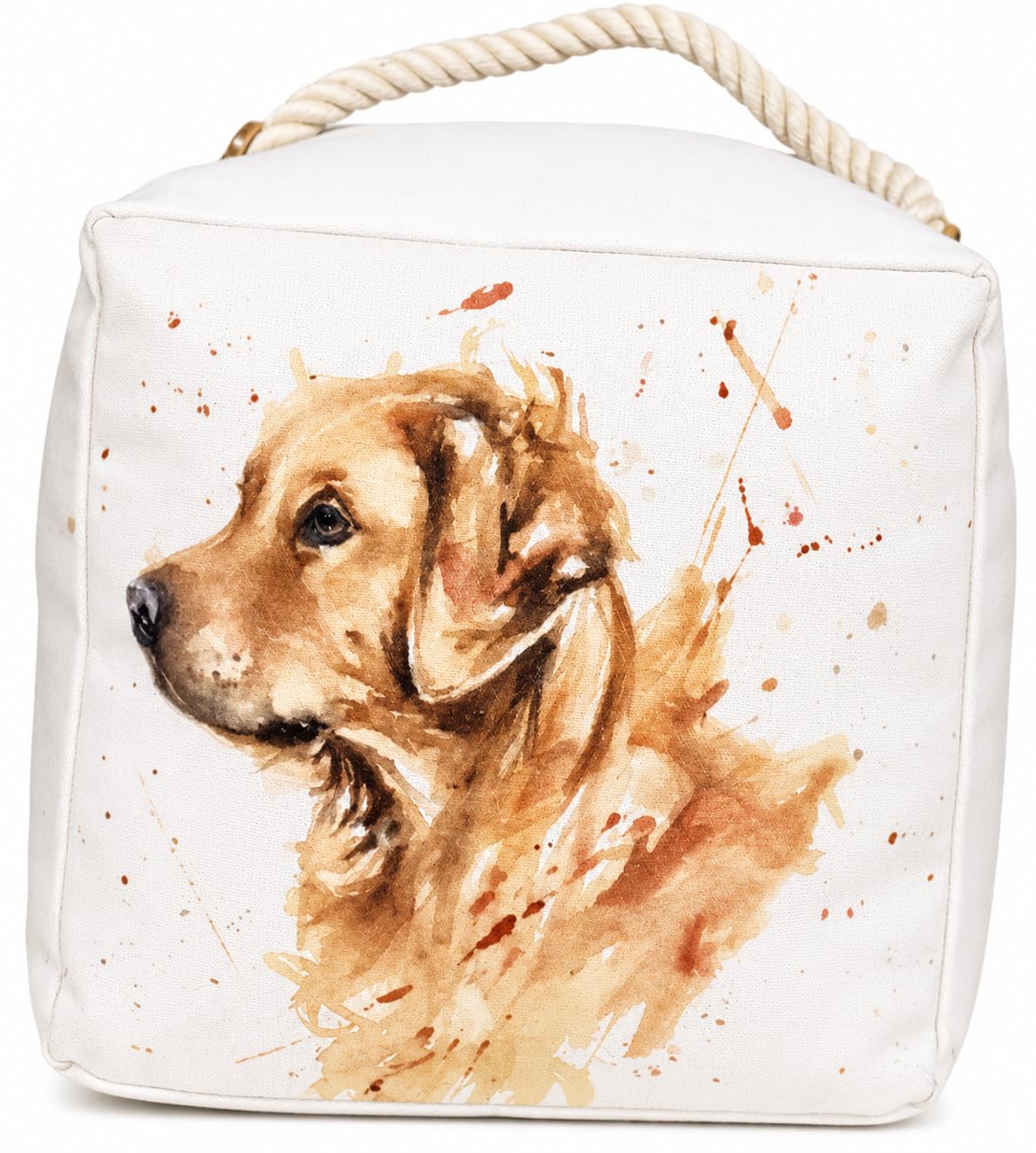 Tamersgifts Golden Retriever Cube Doorstop Golden Retriever Doorstop | Weighted Fabric Door Stop With Rope Handle | Decorative Golden Retriever Dog Door Stop | Dog Lover Home Décor | 18 X 18 X 18 Cm