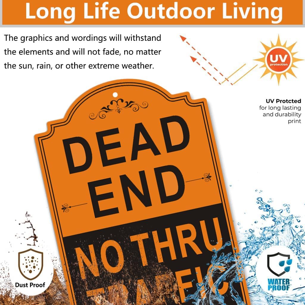 2 Pack Dead End No Thru Traffic Sign No Outlet No Turn Around No Through Traffic Signs Reflective Metal 18 x 12 Inches Reflective Metal UV Protected Weather Resistant Sturdy Rust Aluminum Waterproof