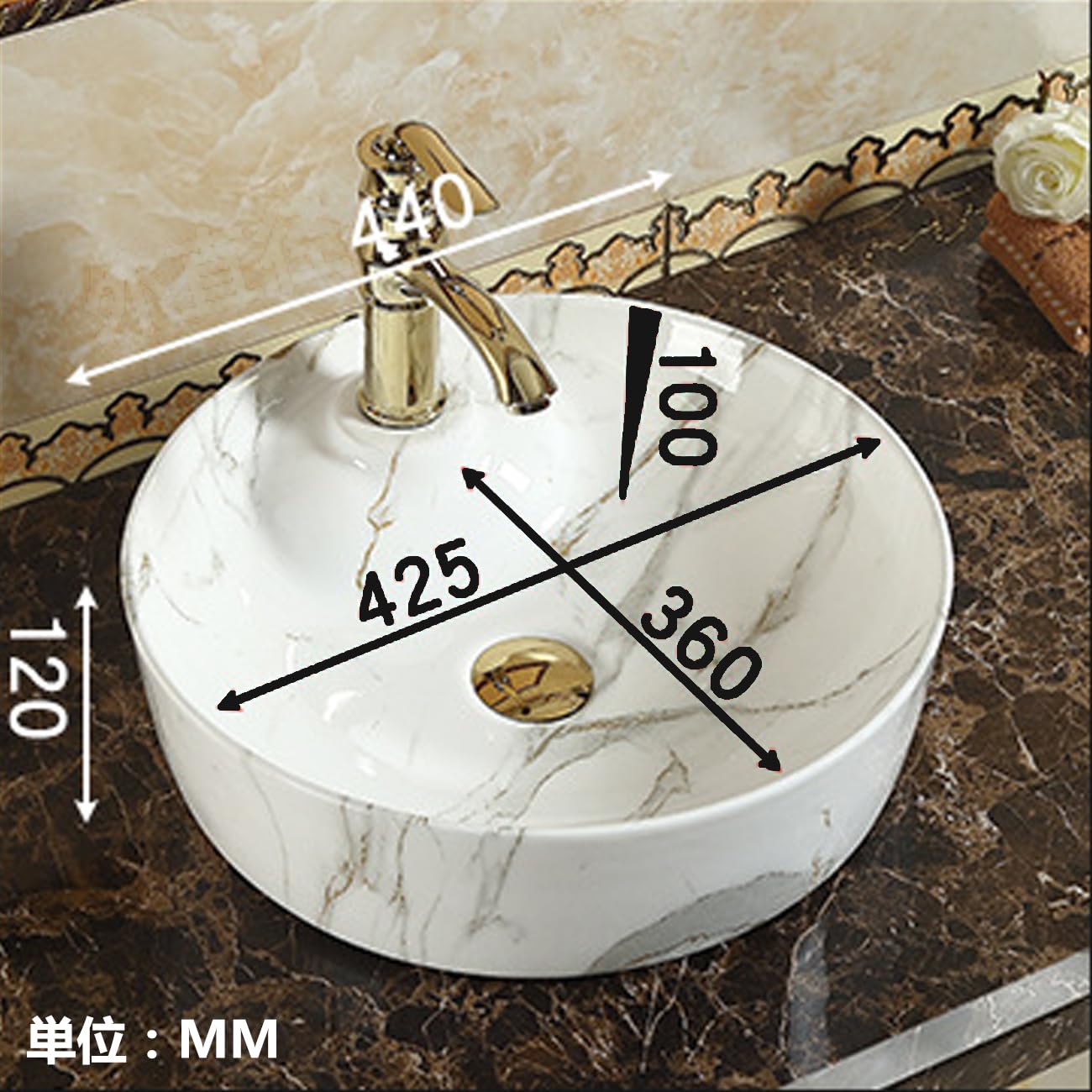 Amazon.co.jp: カウンタートップ セラミック 洗面ボウル 北欧風 大理石