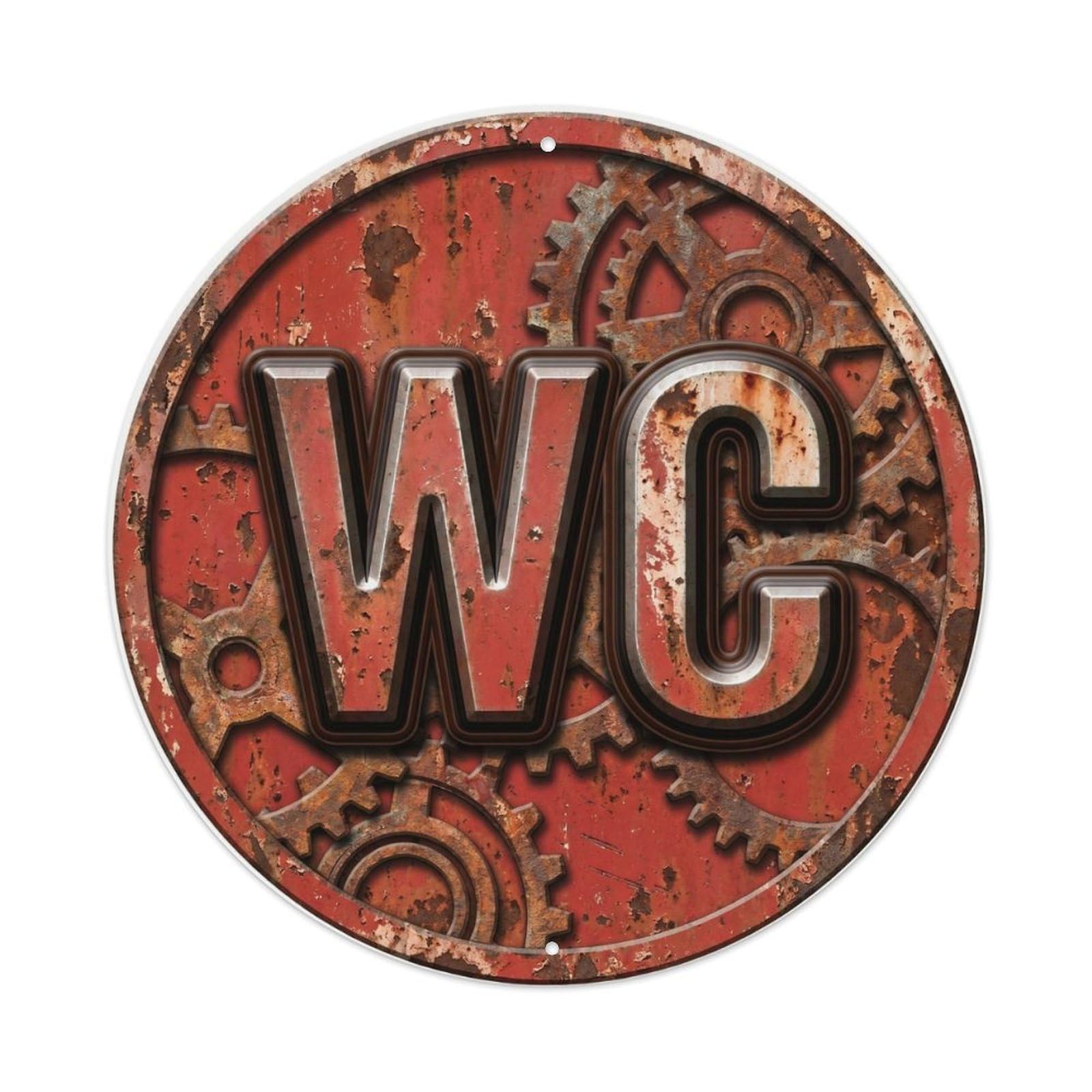 Toilet （WC） Copper Workshop Ornament Metal Tin Sign Plaque Wall Decor for Cafe, Club Bar, Office, Home Garden Round Metal Poster 8x8Inch