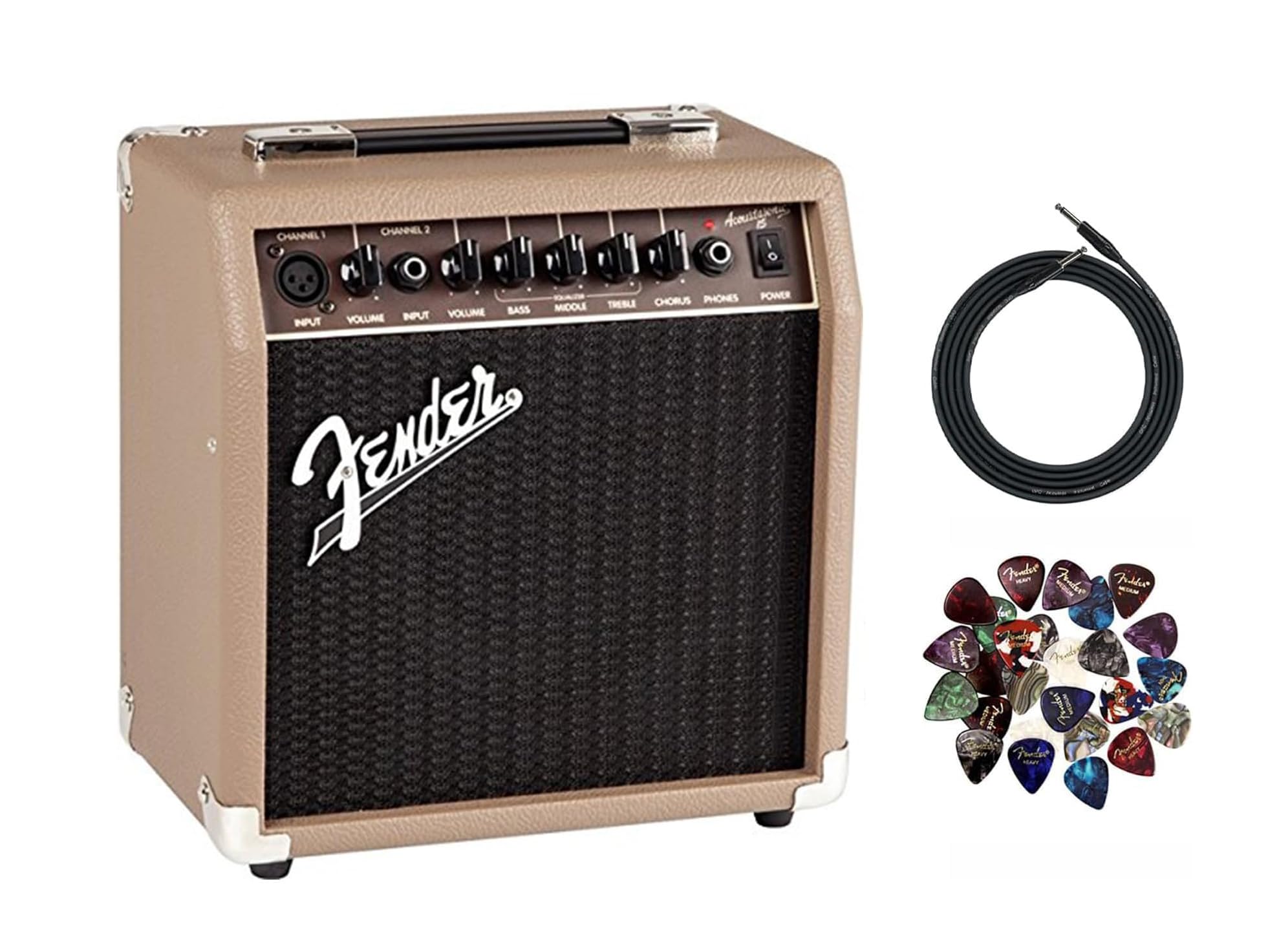Acoustasonic 15 Acoustic Guitar Amplifier Bundle with Instrument Cable, Picks, and Austin Bazaar Polishing Cloth