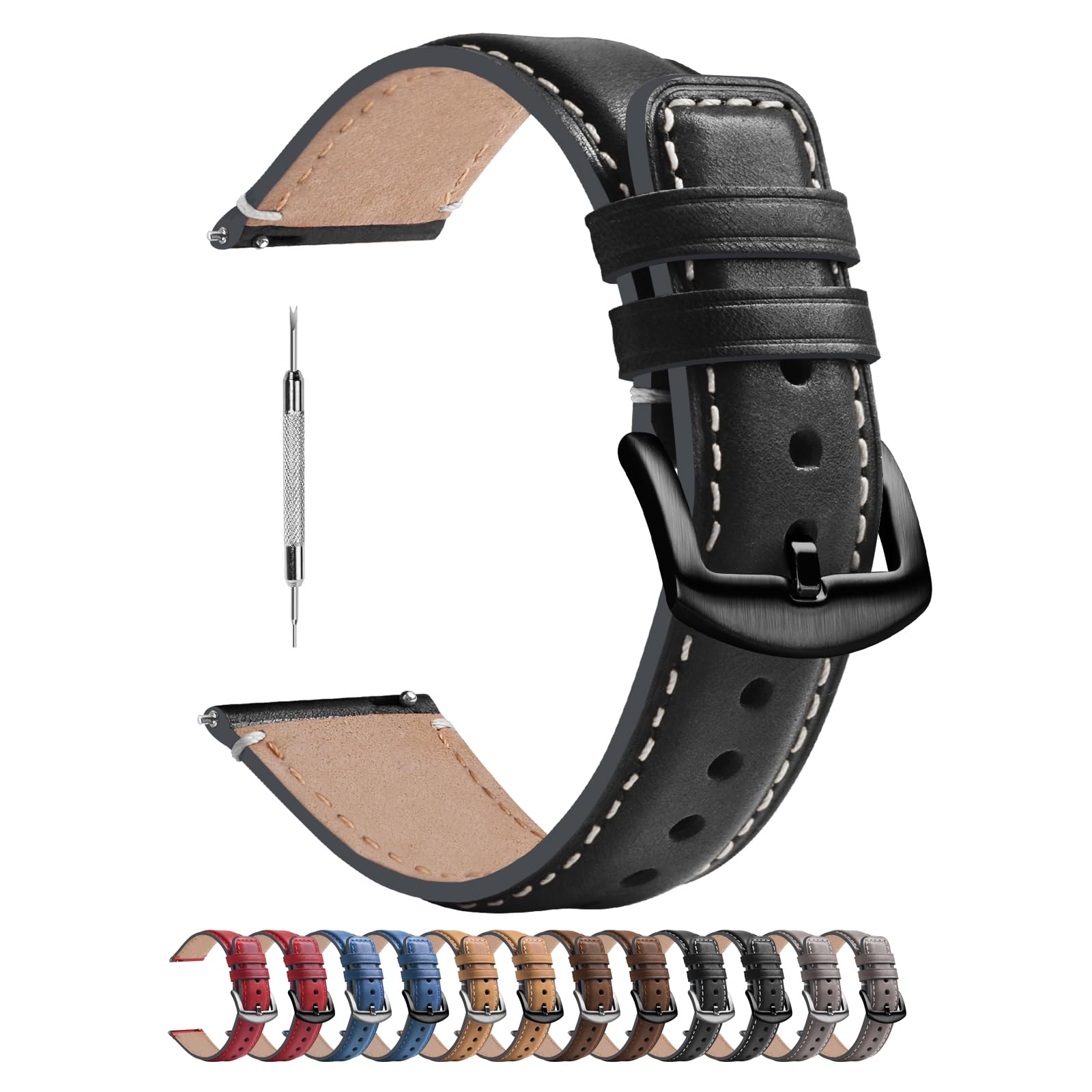 Fullmosa Quick Release Watch Band 22mm 20mm 18mm,Burnished Leather Wacth Bands for Samsung Galaxy Watch 5/4/3 | Huawei Watch | Fossil Watch | Amazfit Watch | Oneplus Watch | Pebble Watch | Seiko Watch