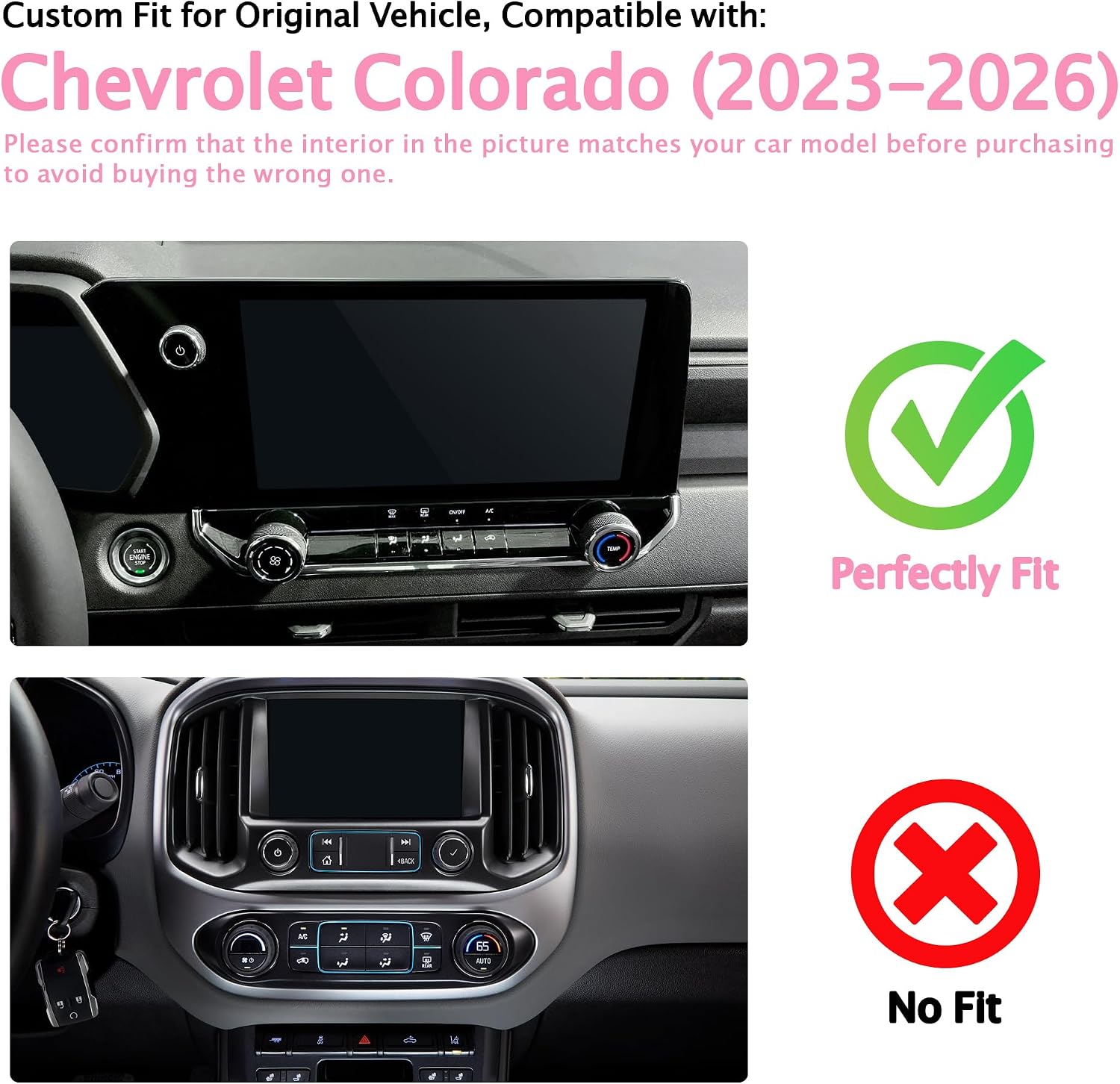 for 2024-2026 Chevy Colorado Accessories 7-Piece Aluminum Alloy Knob Cover Set, Fits Push Start Button, Volume, AC Climate & Air Vent. Premium Scratch-Resistant Interior Trim (Pink)